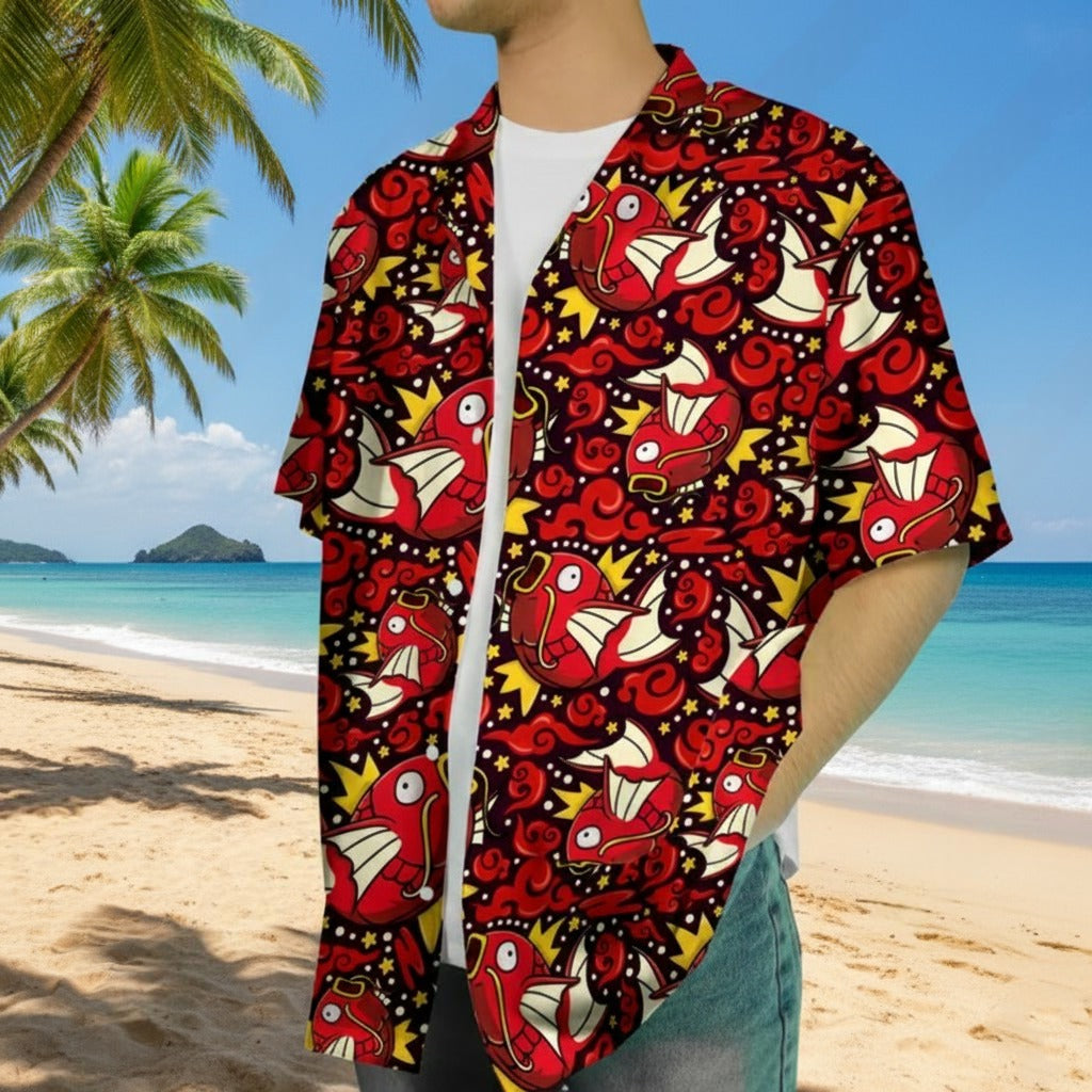 Magikarp Hawaiian Shirt, Tropical Button-Up Beach Shirt with Shorts, Fun Summer Vacation Outfit, Pokemon