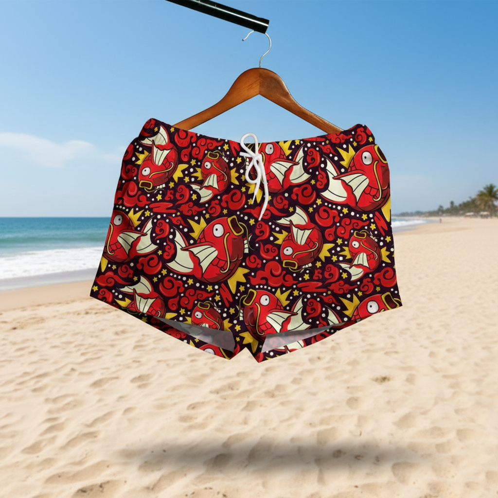 Magikarp Hawaiian Shirt, Tropical Button-Up Beach Shirt with Shorts, Fun Summer Vacation Outfit, Pokemon