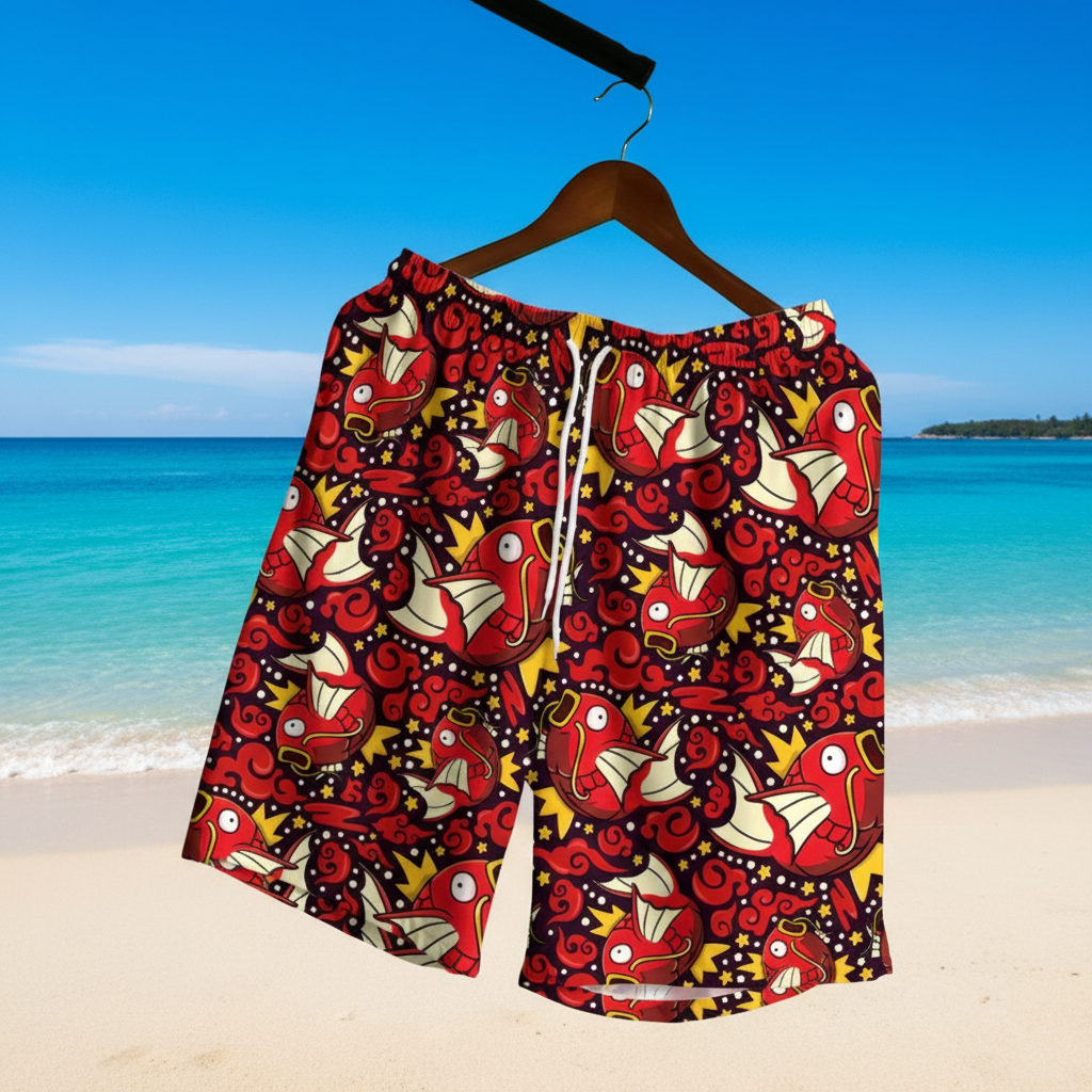 Magikarp Hawaiian Shirt, Tropical Button-Up Beach Shirt with Shorts, Fun Summer Vacation Outfit, Pokemon