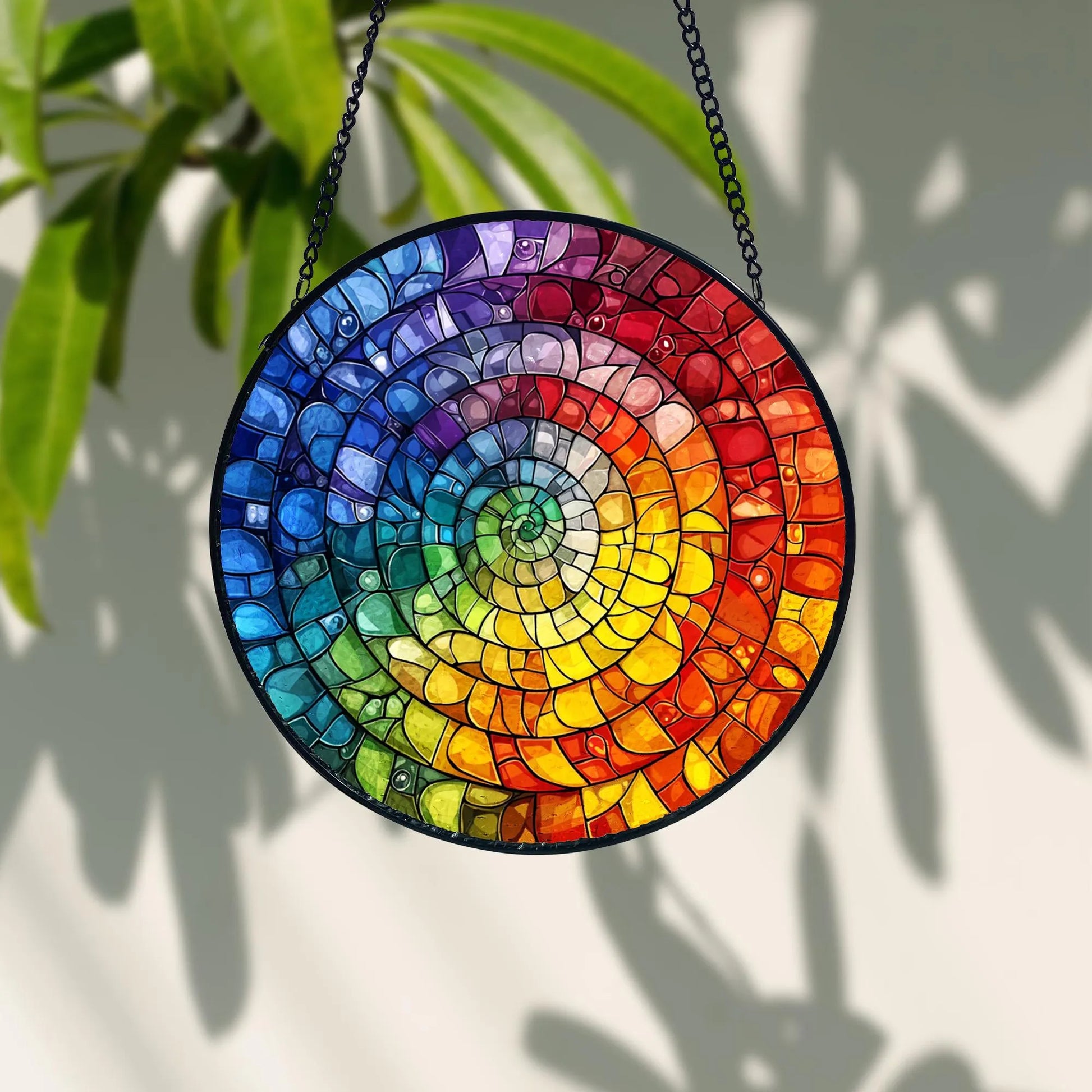 Rainbow Spiral Stained Glass Suncatcher_ Handmade Window Art, Artistic Stained Glass Acrylic Panel, Window Light Catcher Hanging, Colorful Home Decor Accent, Handmade Gift for Any Occasion