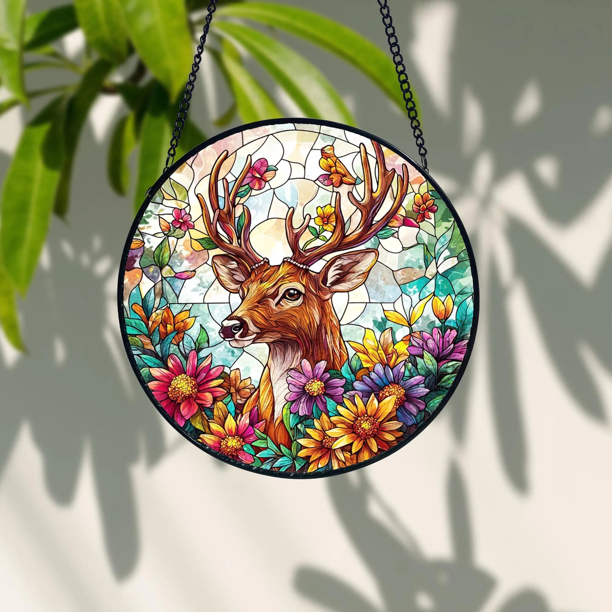 Deer Stained Glass Suncatcher_ Handcrafted Wildlife Window Hanging, Colorful Sun Catcher Ornament, Boho Window Decoration, Unique Gift