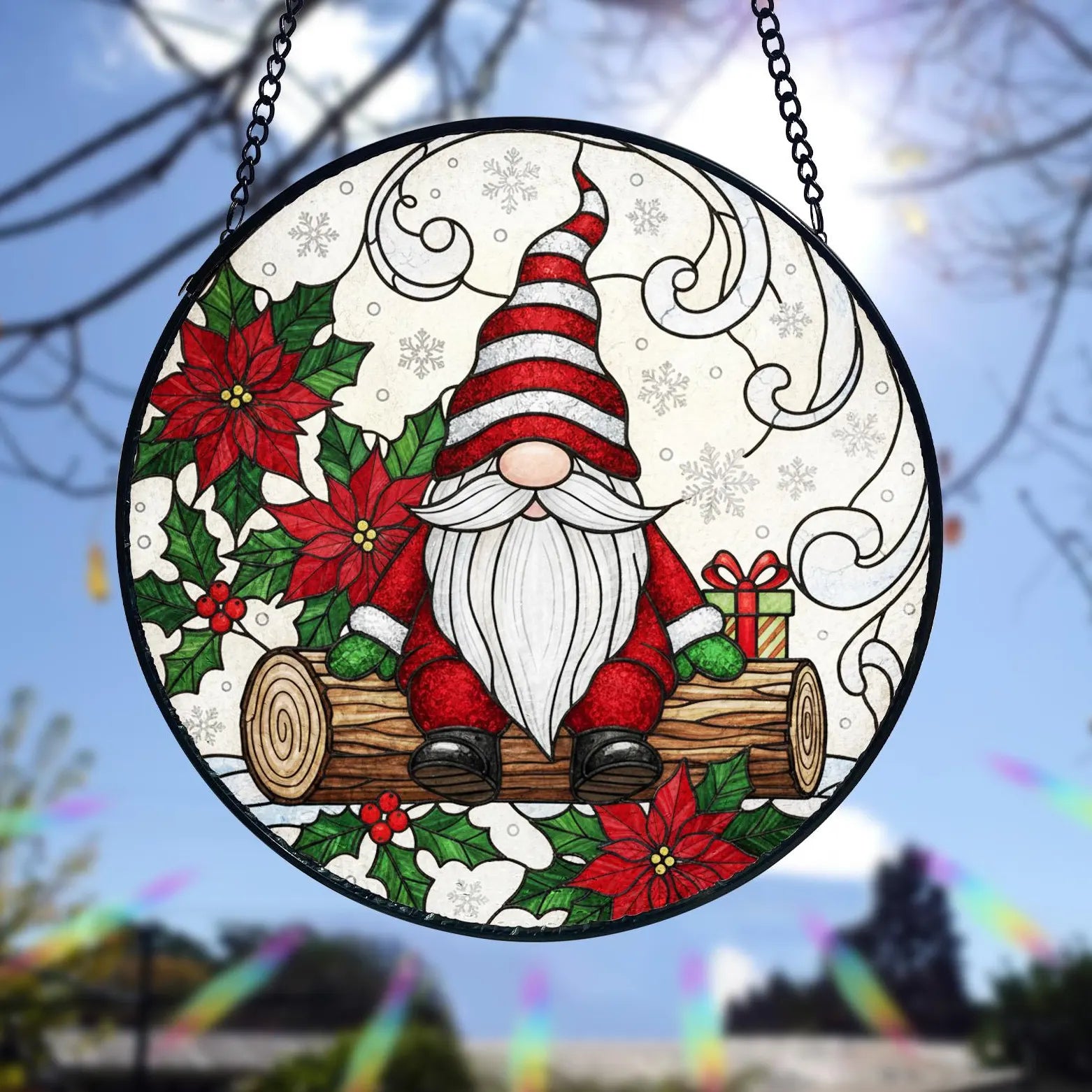 Christmas Gnome Suncatcher_ Nordic Stained Glass Window Hanging, Colorful Sun Catcher Ornament, Boho Window Decoration, Unique Gift