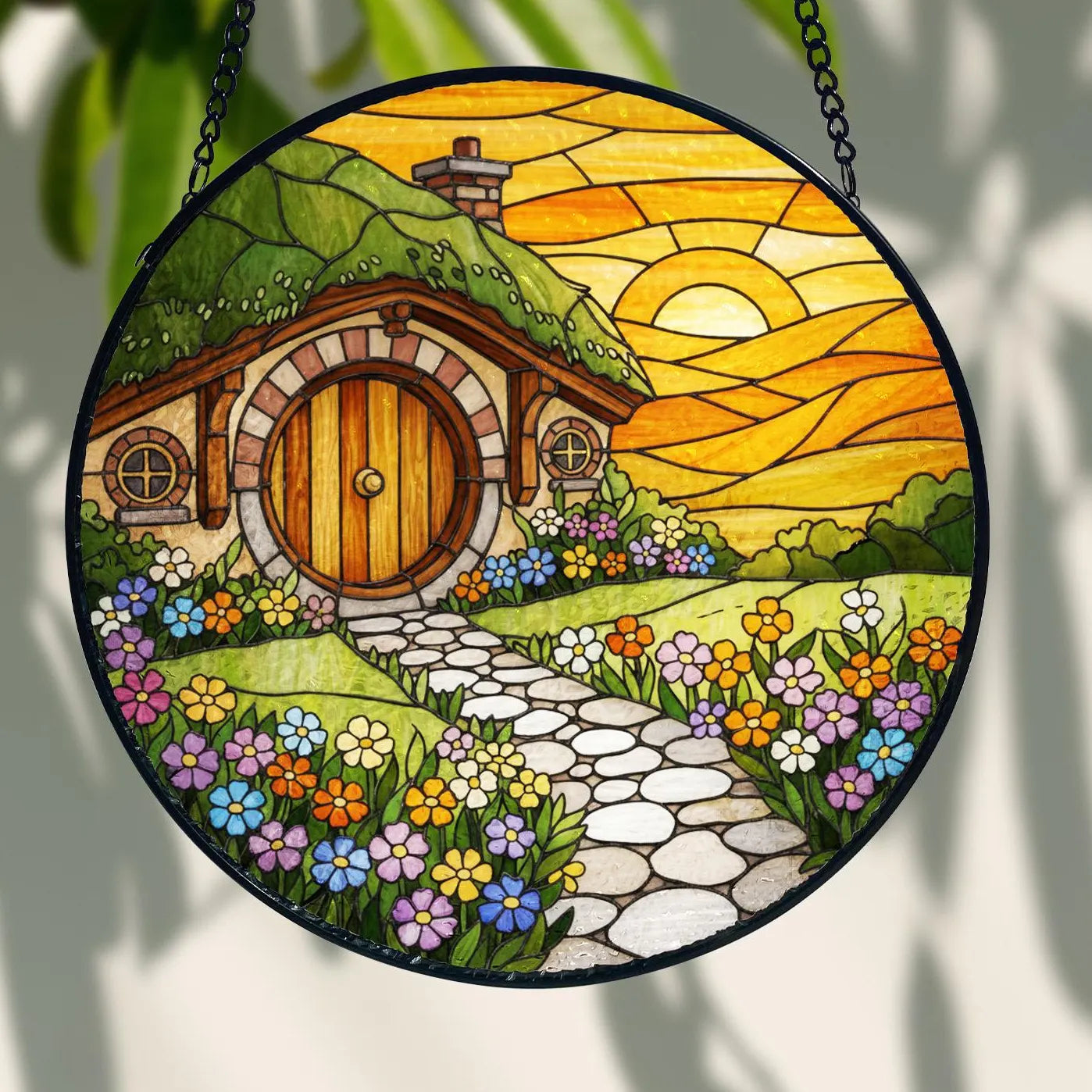 Husky Christmas Suncatcher_ Santa Hat Dog Stained Glass Ornament, Acrylic Stained Glass Window Art, Handmade Sun Catcher Hanging Decor, Colorful Light Reflecting Panel, Unique Gift for Home