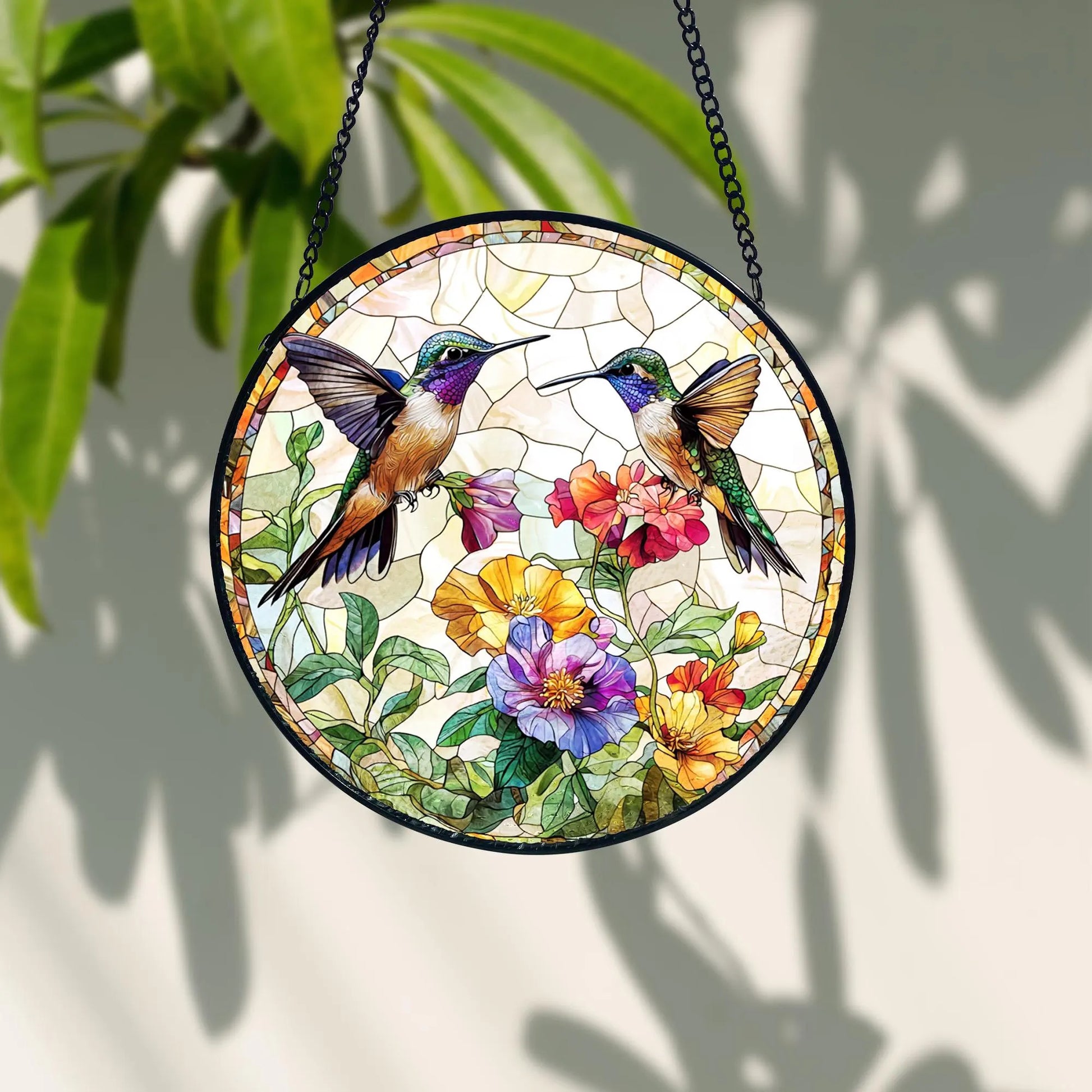 Hummingbird Stained Glass Suncatcher_ Handmade Floral Window Hanging, Acrylic Stained Glass Window Art, Handmade Sun Catcher Hanging Decor, Colorful Light Reflecting Panel, Unique Gift for Home
