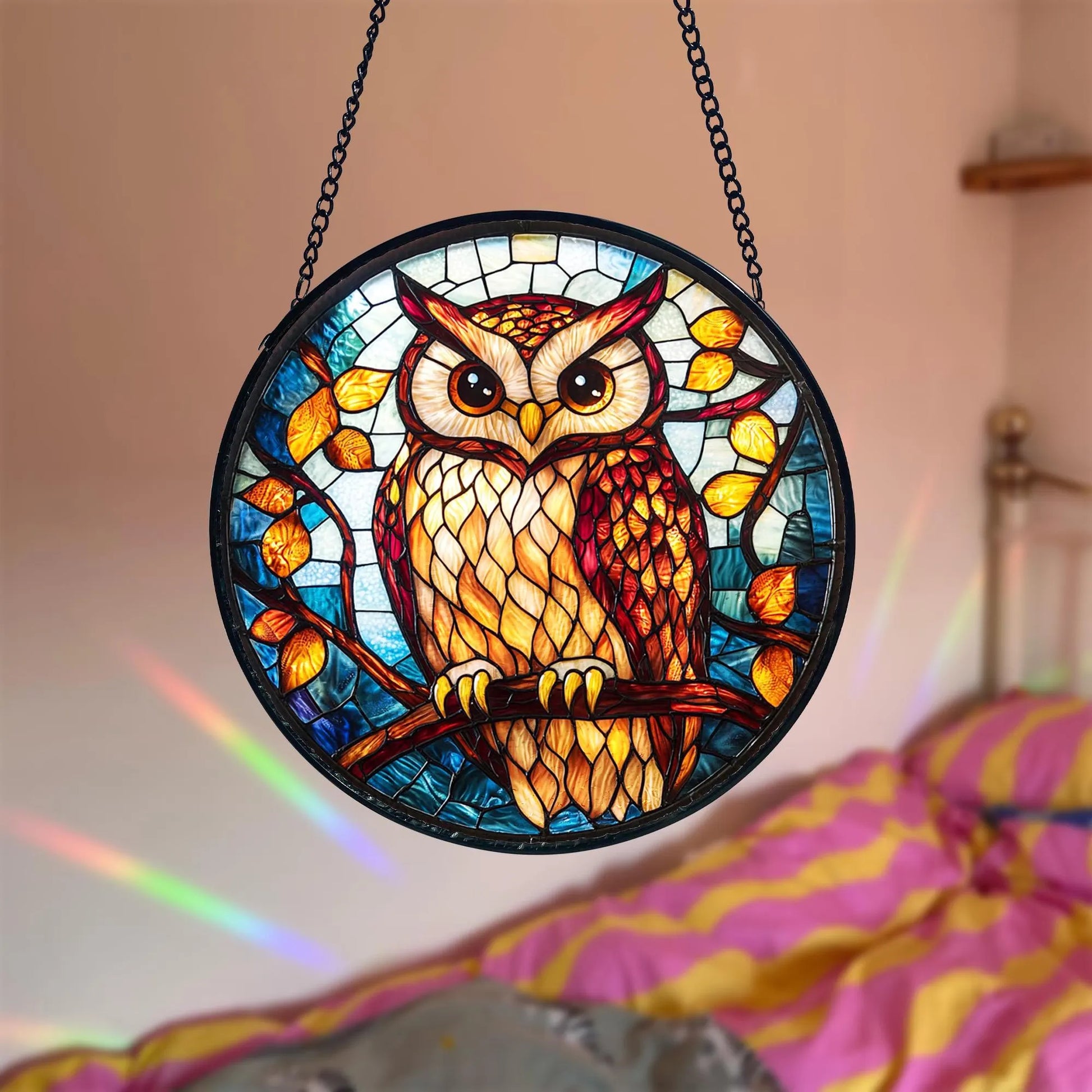 Handcrafted Owl Stained Glass Suncatcher_ Home Decor Gift, Stained Glass Style Window Hanging Colorful Sun Catcher Ornament, Boho Window Decoration, Unique Gift