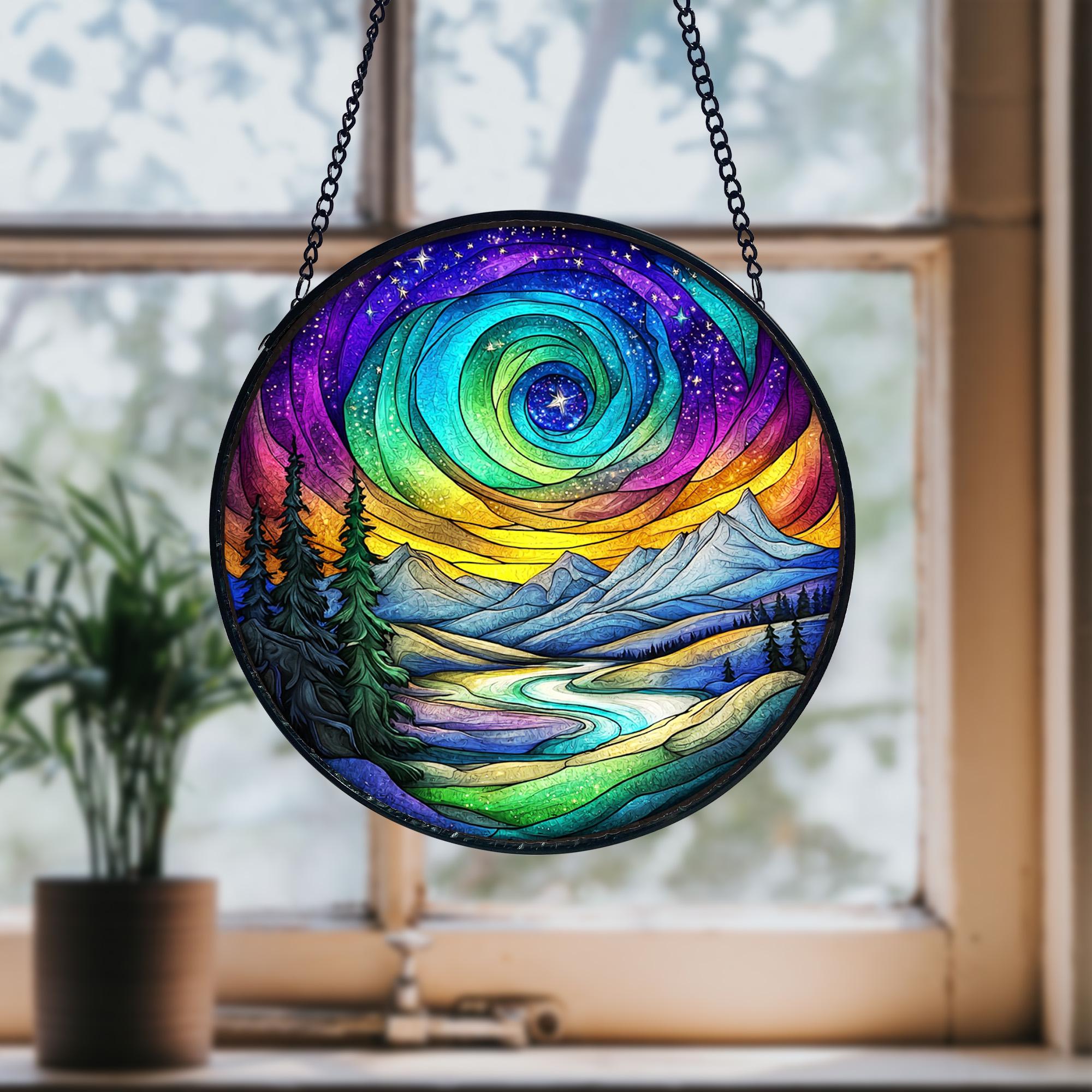 Handmade Stained Glass Aurora Borealis Suncatcher_ Northern Lights Window Decor, Handcrafted Stained Glass Suncatcher, Vibrant Window Art Panel, Sunlit Light Catcher Decoration, Boho Room Decor, Gift for Home Lovers