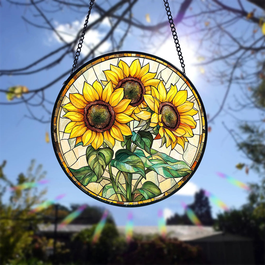Handmade Sunflower Stained Glass Suncatcher_ Nature-inspired Window Decor, Handcrafted Stained Glass Suncatcher, Vibrant Window Art Panel, Sunlit Light Catcher Decoration, Boho Room Decor, Gift for Home Lovers