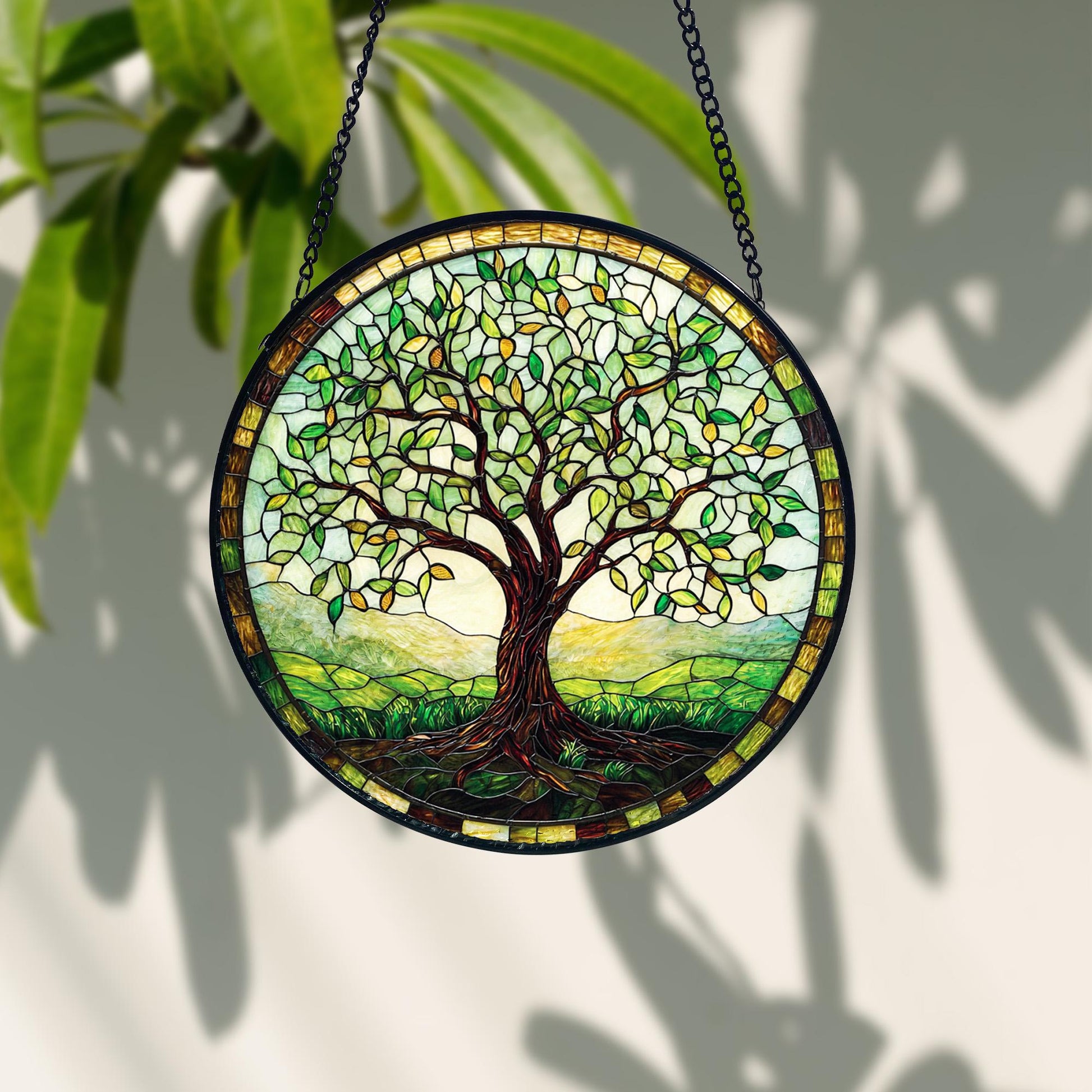 Handmade Tree of Life Stained Glass Window Hanging_ Nature Decor, Handcrafted Stained Glass Suncatcher, Vibrant Window Art Panel, Sunlit Light Catcher Decoration, Boho Room Decor, Gift for Home Lovers
