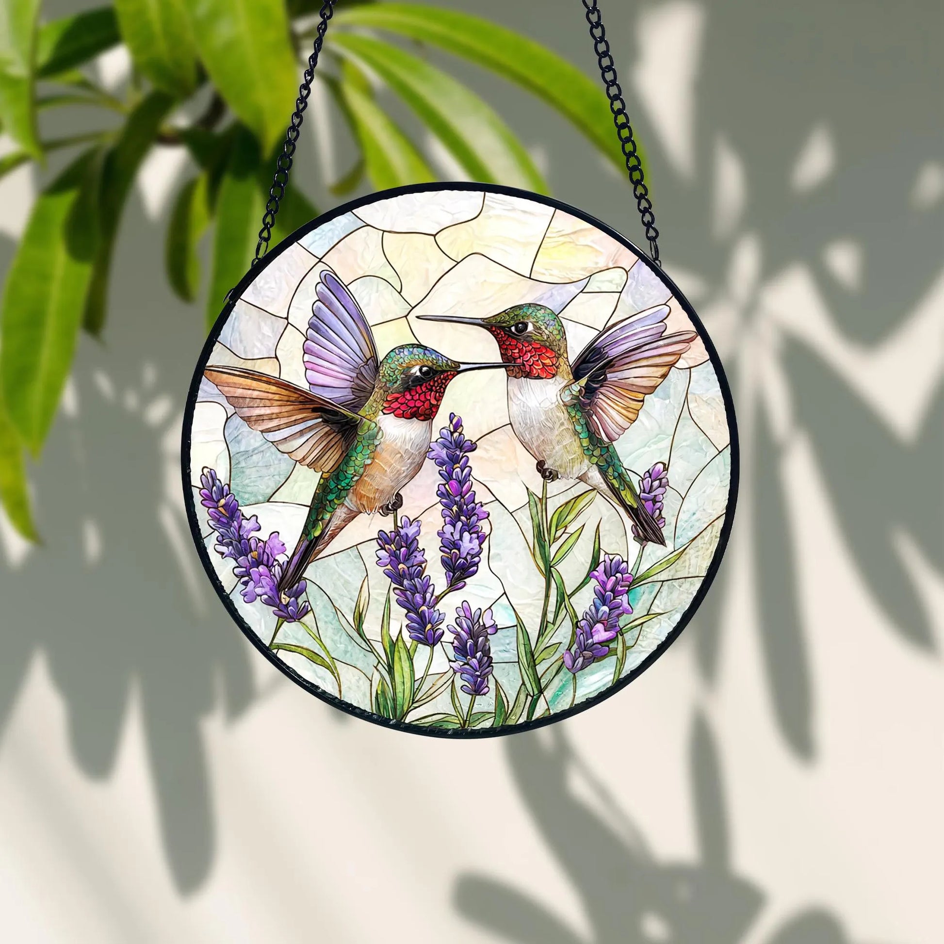 Hummingbird & Lavender Stained Glass Suncatcher_ Handmade Window Hanging, Acrylic Stained Glass Window Art, Handmade Sun Catcher Hanging Decor, Colorful Light Reflecting Panel, Unique Gift for Home
