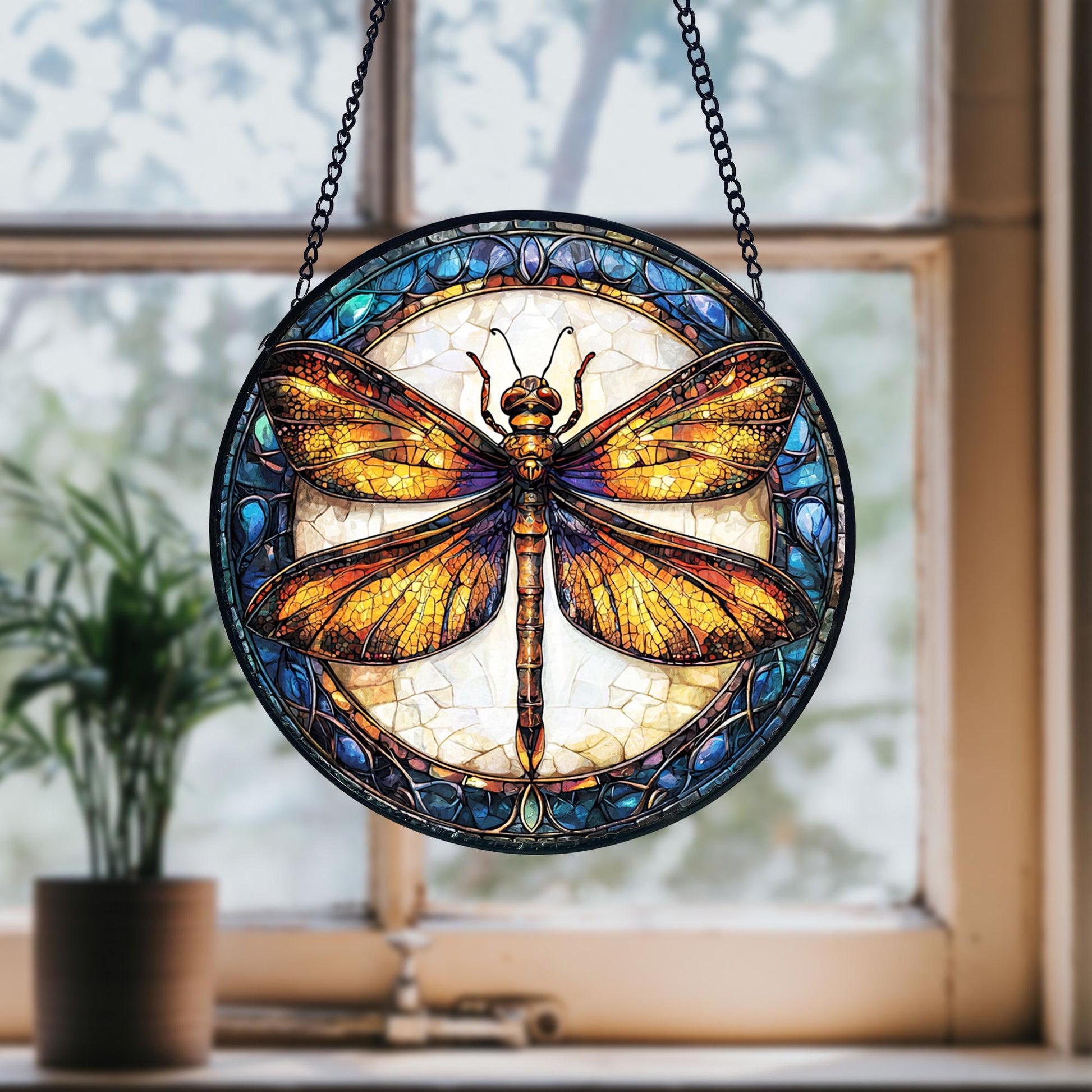 Dragonfly Stained Glass Suncatcher_ Celtic Window Decor, Colorful Sun Catcher Ornament, Boho Window Decoration, Unique Gift