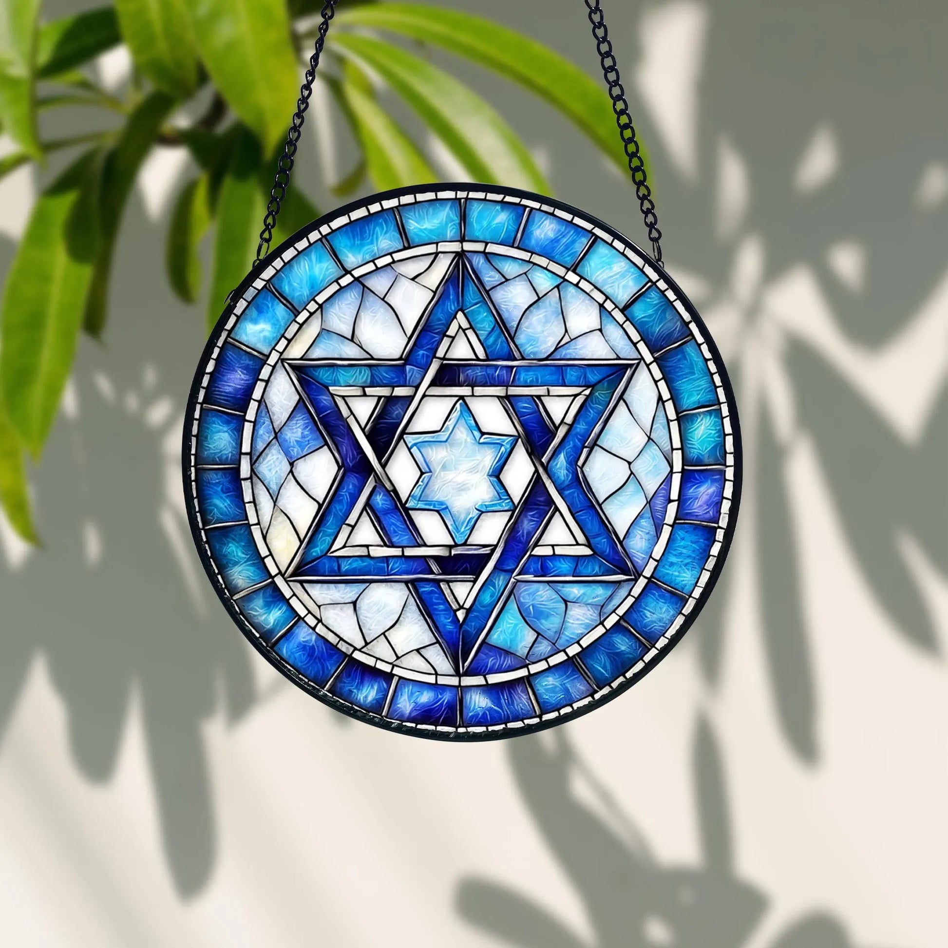 Handmade Star of David Stained Glass Ornament_ Jewish Decor, Handcrafted Stained Glass Suncatcher, Vibrant Window Art Panel, Sunlit Light Catcher Decoration, Boho Room Decor, Gift for Home Lovers