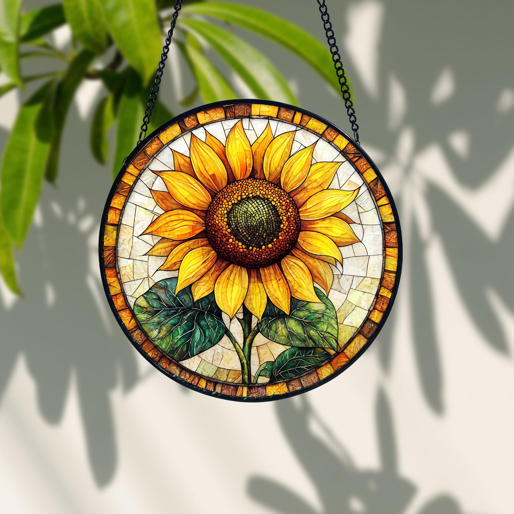 Handmade Sunflower Stained Glass Suncatcher_ Window Garden Decor, Handcrafted Stained Glass Suncatcher, Vibrant Window Art Panel, Sunlit Light Catcher Decoration, Boho Room Decor, Gift for Home Lovers