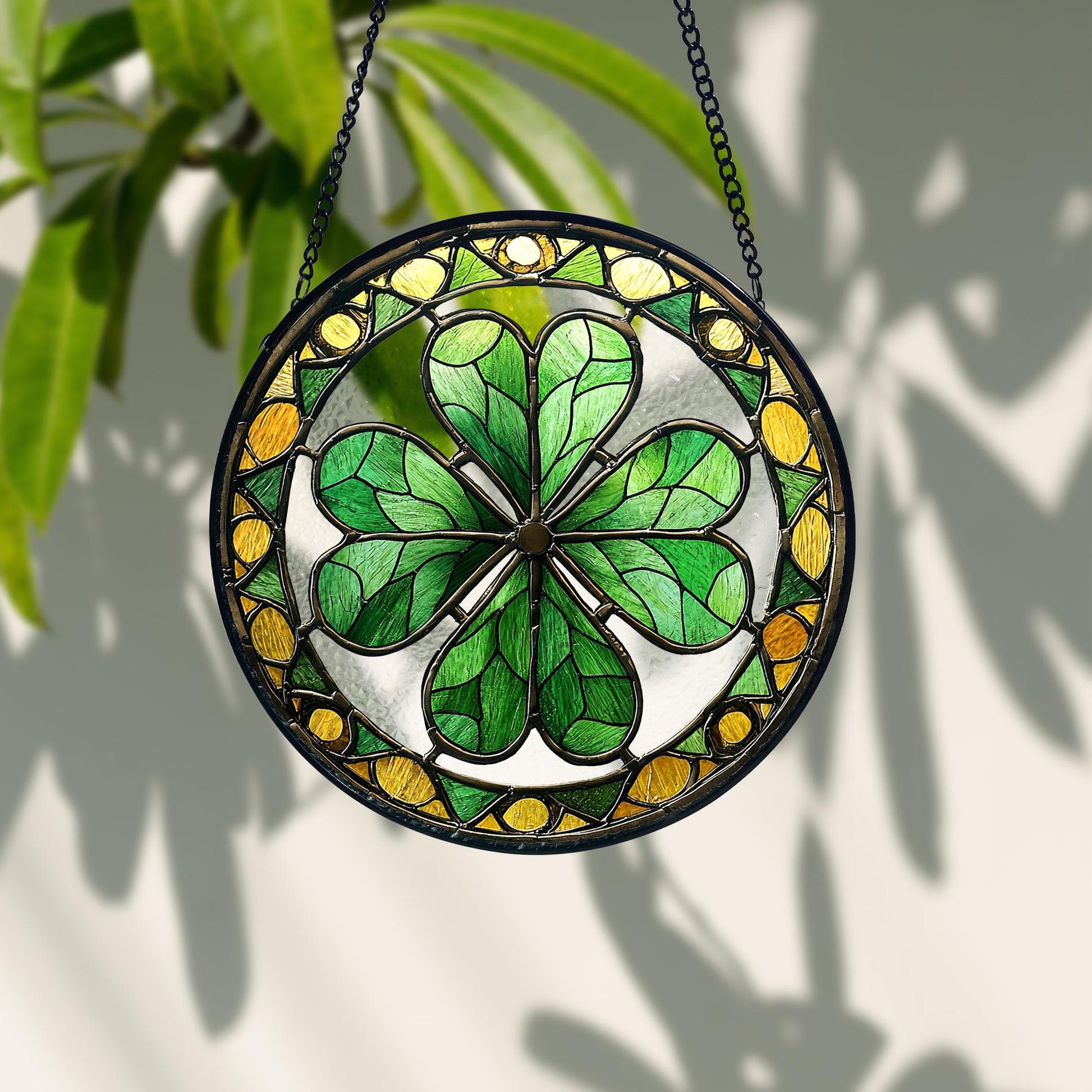 Shamrock Stained Glass Suncatcher_ Irish Ornament, St. Patrick's Day Decor, Artistic Stained Glass Acrylic Panel, Window Light Catcher Hanging, Colorful Home Decor Accent, Handmade Gift for Any Occasion