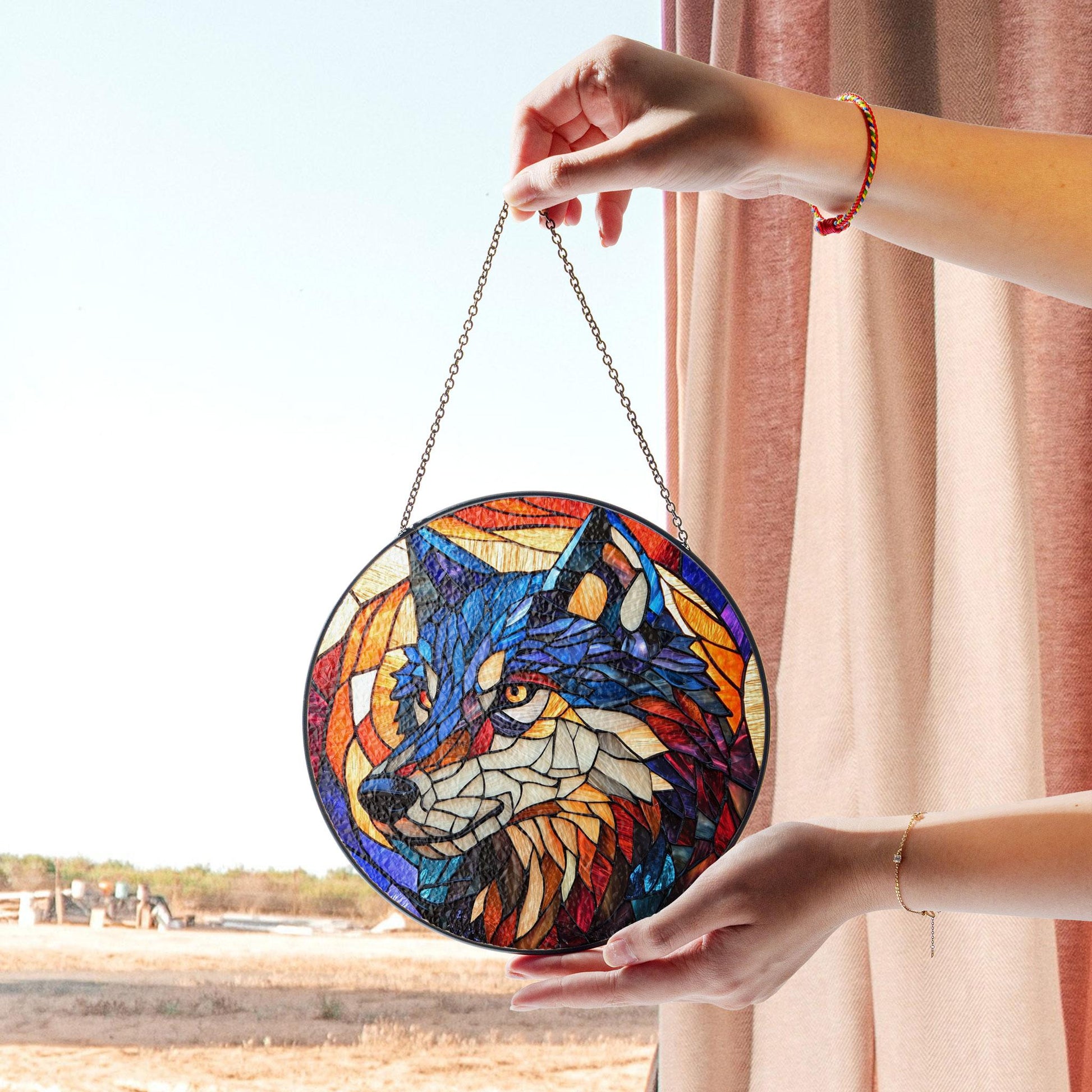 Stained Glass Wolf - Vibrant Wildlife Window Decor, Decorative Stained Glass Style Suncatcher, Acrylic Window Art Panel, Sun Catcher Hanging Ornament, Unique Home Accent, andmade Home Decoration