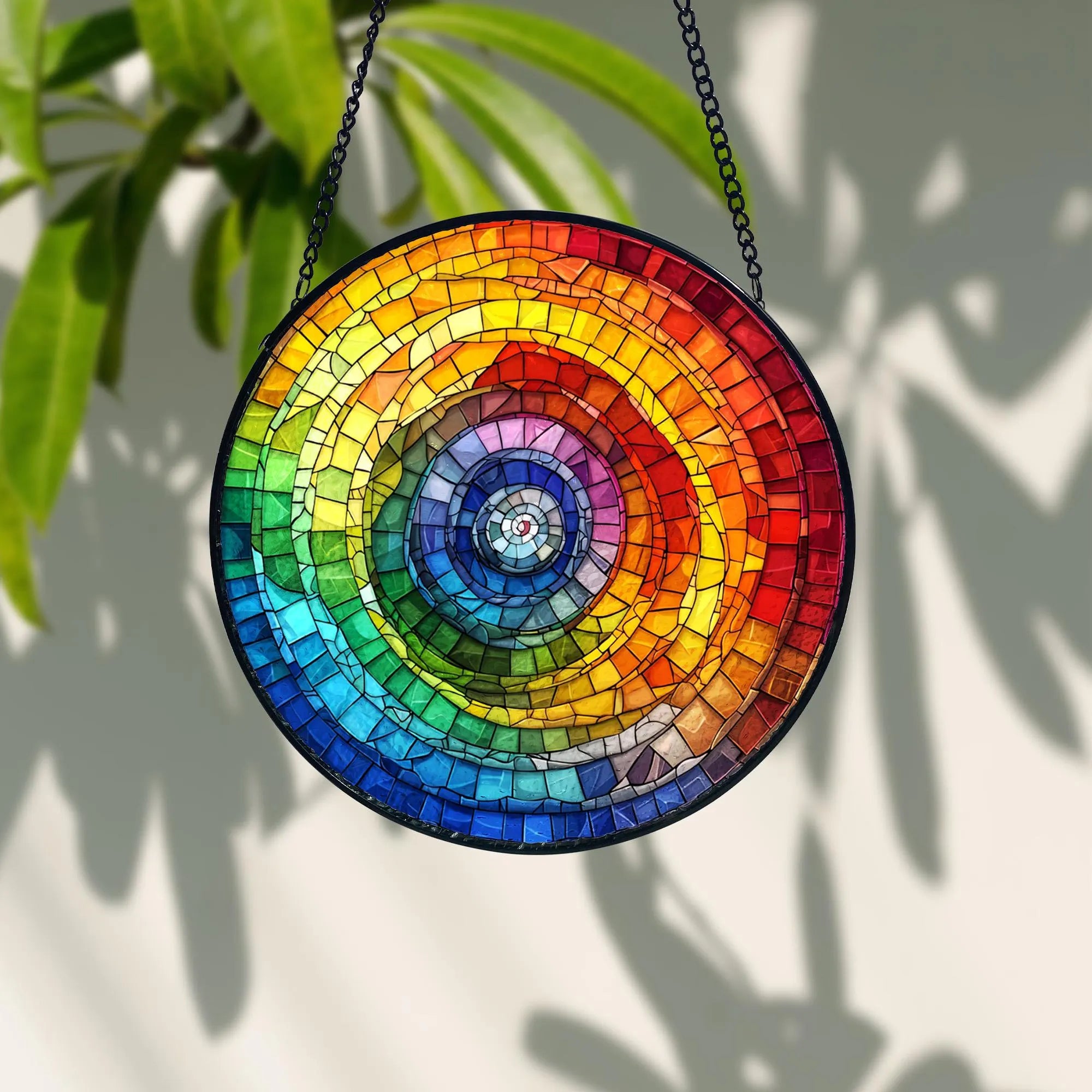 Rainbow Spiral Stained Glass Suncatcher_ Handmade Window Art, Artistic Stained Glass Acrylic Panel, Window Light Catcher Hanging, Colorful Home Decor Accent, Handmade Gift for Any Occasion
