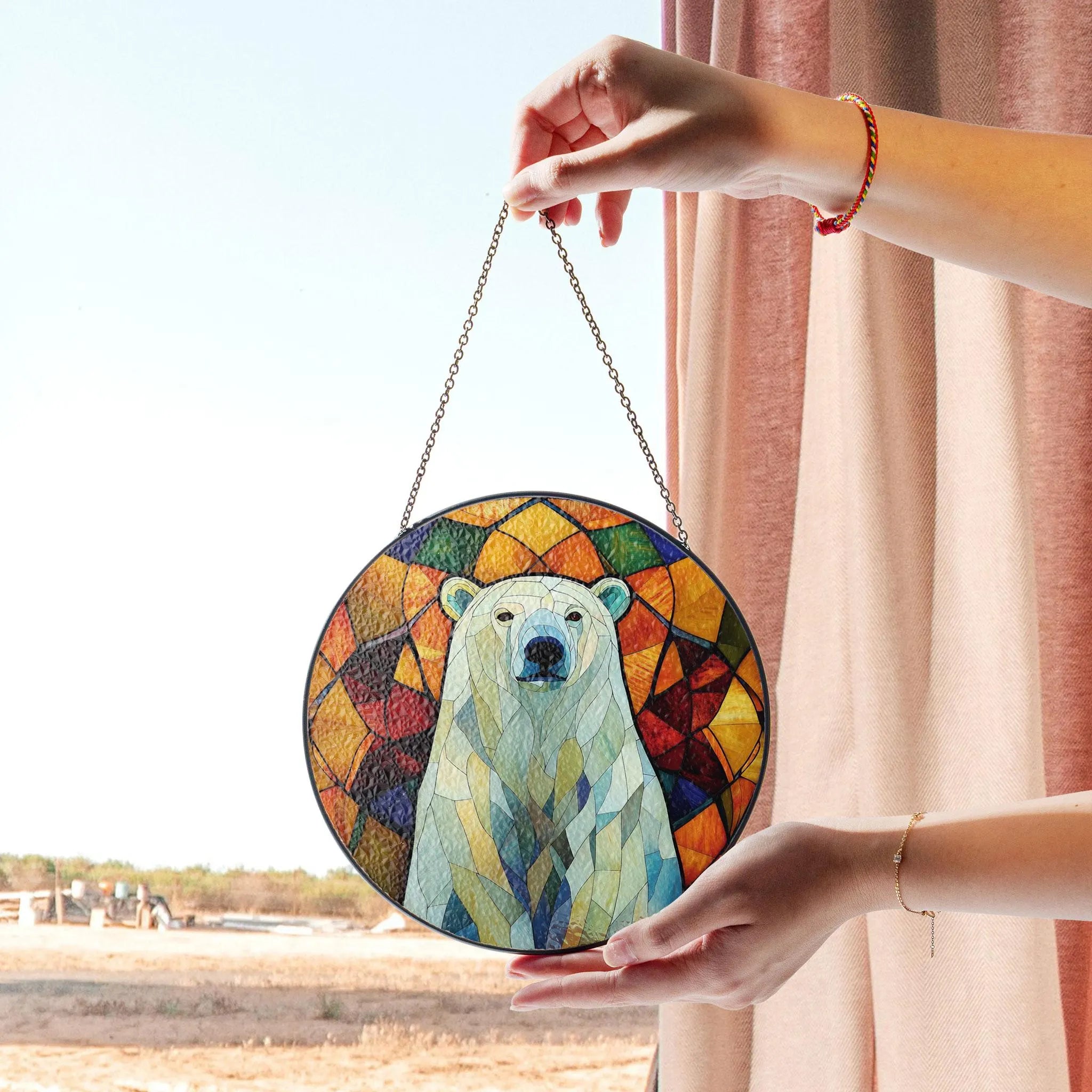 Polar Bear Stained Glass Window Hanging - Arctic Wildlife Art Decor, Stained Glass Effect Acrylic Suncatcher, Window Hanging Decoration, Colorful Sunlit Home Accent, Handmade Gift