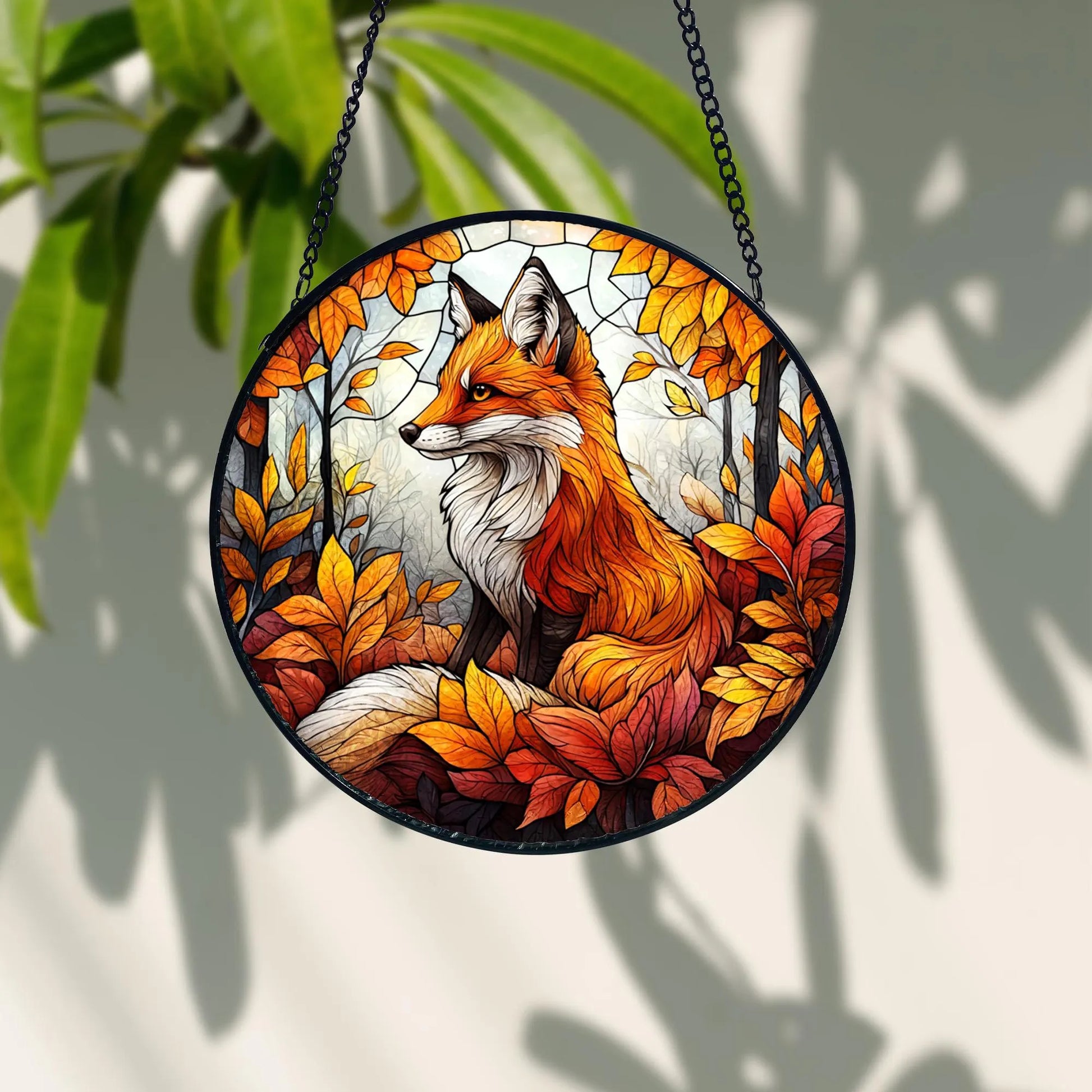 Fox Stained Glass Suncatcher_ Wildlife Window Hanging, Colorful Sun Catcher Ornament, Boho Window Decoration, Unique Gift
