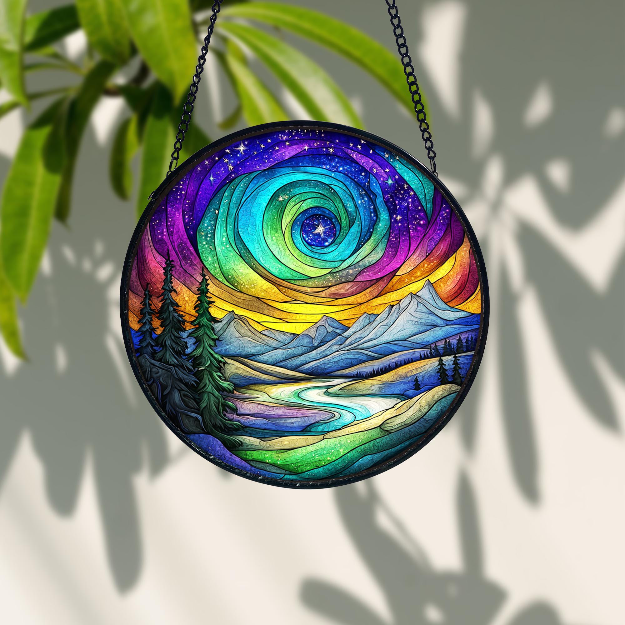 Handmade Stained Glass Aurora Borealis Suncatcher_ Northern Lights Window Decor, Handcrafted Stained Glass Suncatcher, Vibrant Window Art Panel, Sunlit Light Catcher Decoration, Boho Room Decor, Gift for Home Lovers