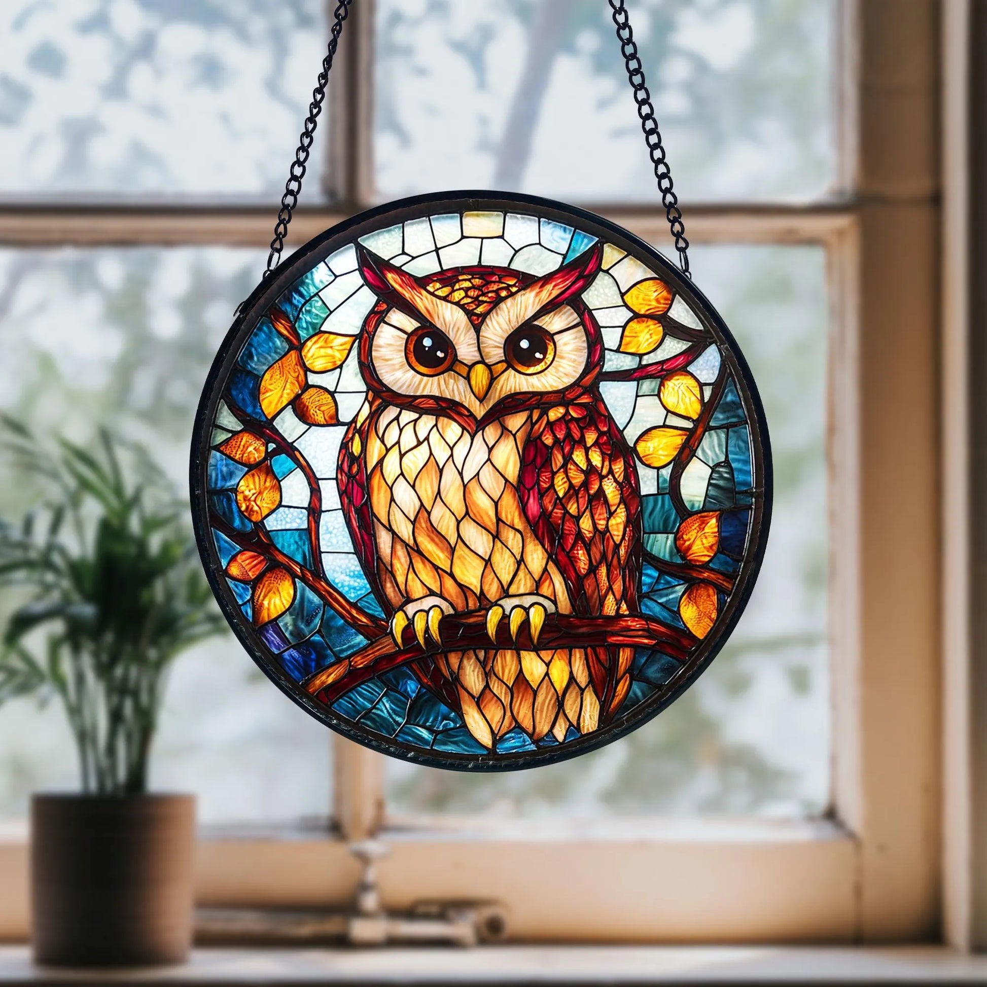 Handcrafted Owl Stained Glass Suncatcher_ Home Decor Gift, Stained Glass Style Window Hanging Colorful Sun Catcher Ornament, Boho Window Decoration, Unique Gift