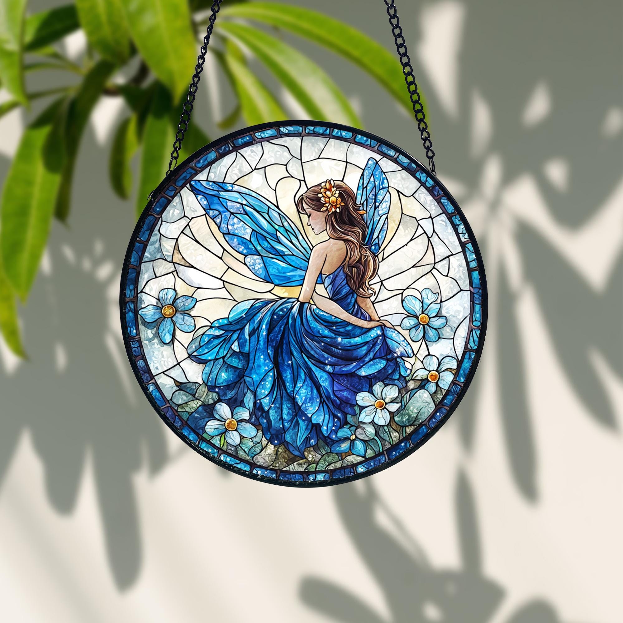 Fairy Stained Glass Suncatcher_ Whimsical Window Hanging, Colorful Sun Catcher Ornament, Boho Window Decoration, Unique Gift