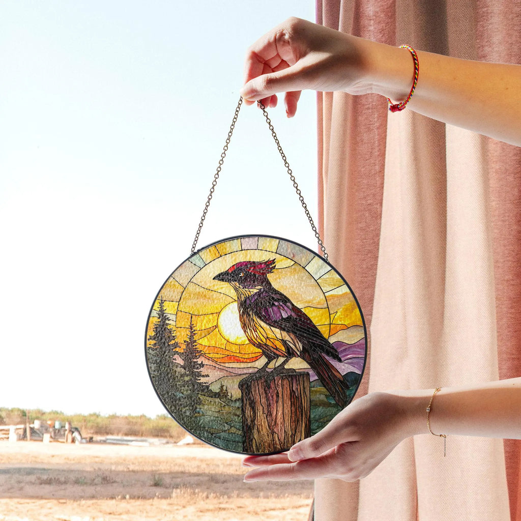 Sunset Bird Stained Glass Window Hanging - Vibrant Nature Art Decor, Acrylic Stained Glass Decoration, Handmade Window Suncatcher Ornament, Boho Light Catcher Gift