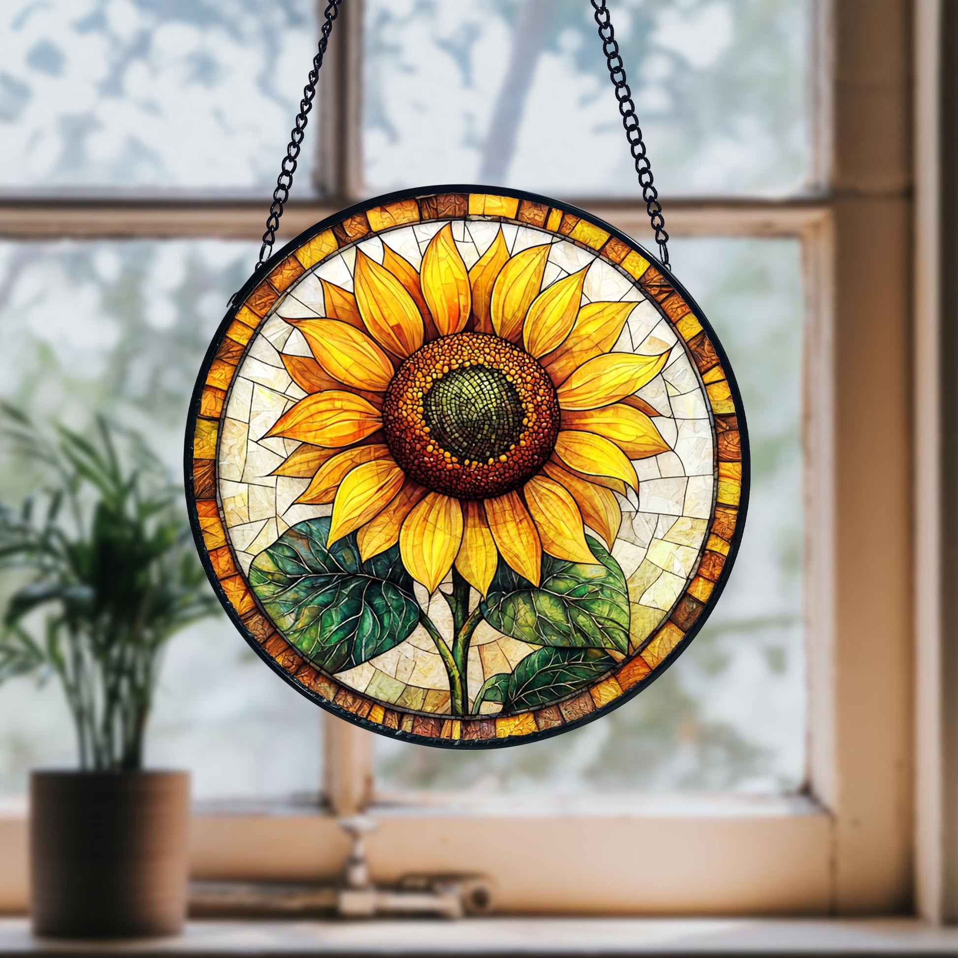 Handmade Sunflower Stained Glass Suncatcher_ Window Garden Decor, Handcrafted Stained Glass Suncatcher, Vibrant Window Art Panel, Sunlit Light Catcher Decoration, Boho Room Decor, Gift for Home Lovers
