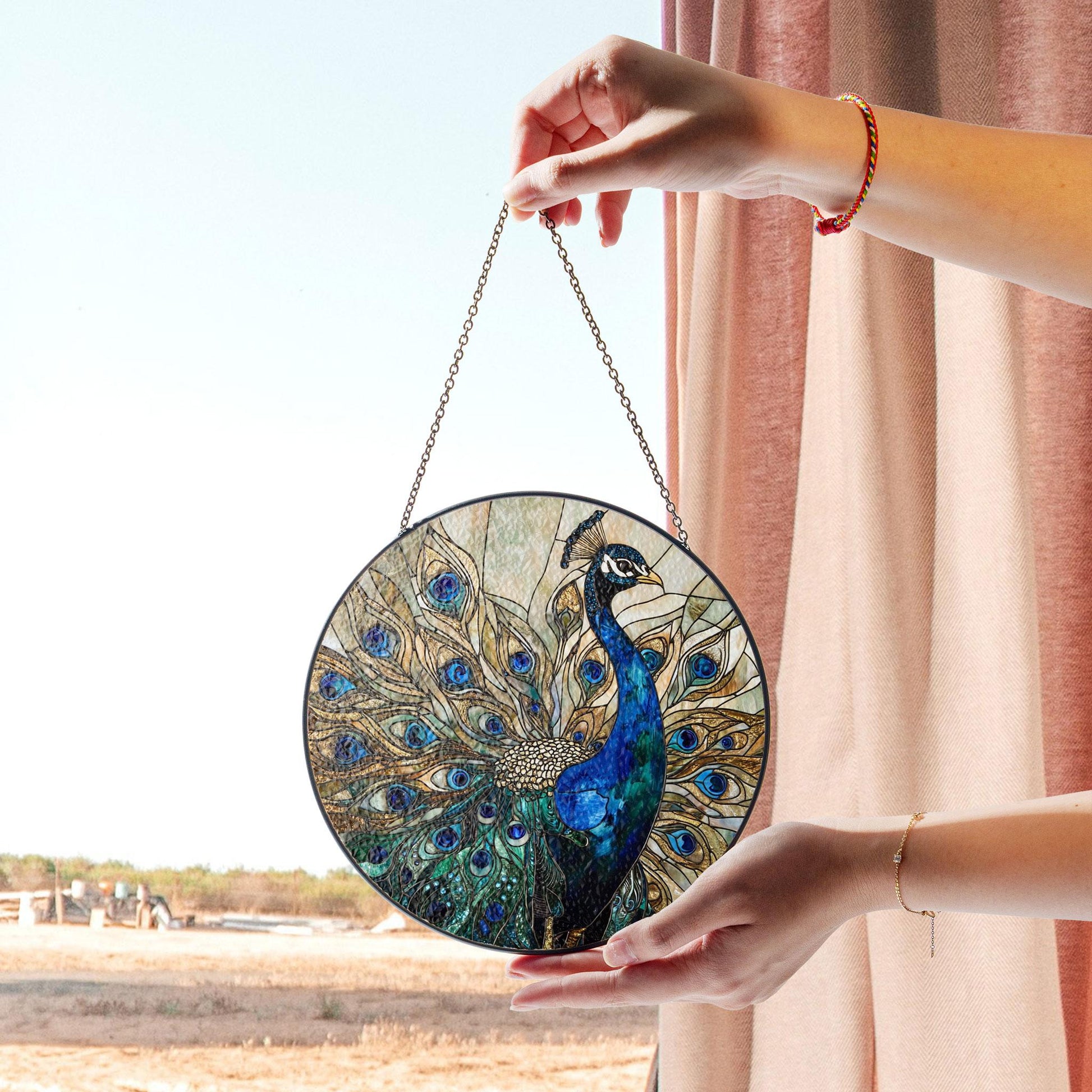 Elegant Stained Glass Peacock Window Art - Vibrant Decorative Panel With Stunning Feather Details for Home or Office Deco, Handmade Acrylic Suncatcher Window Hanging, Stained Glass Look Decor, Colorful Light Catcher, Unique Home Gift