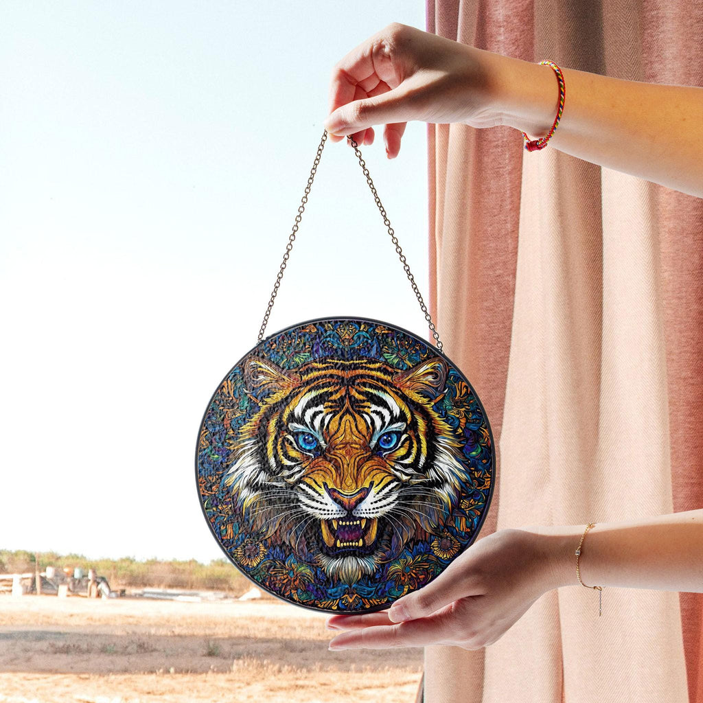 Vibrant Tiger Stained Glass Window Hanging - Wildlife Art Decor, Decorative Stained Glass Style Suncatcher, Acrylic Window Art Panel, Sun Catcher Hanging Ornament, Unique Home Accent, andmade Home Decoration