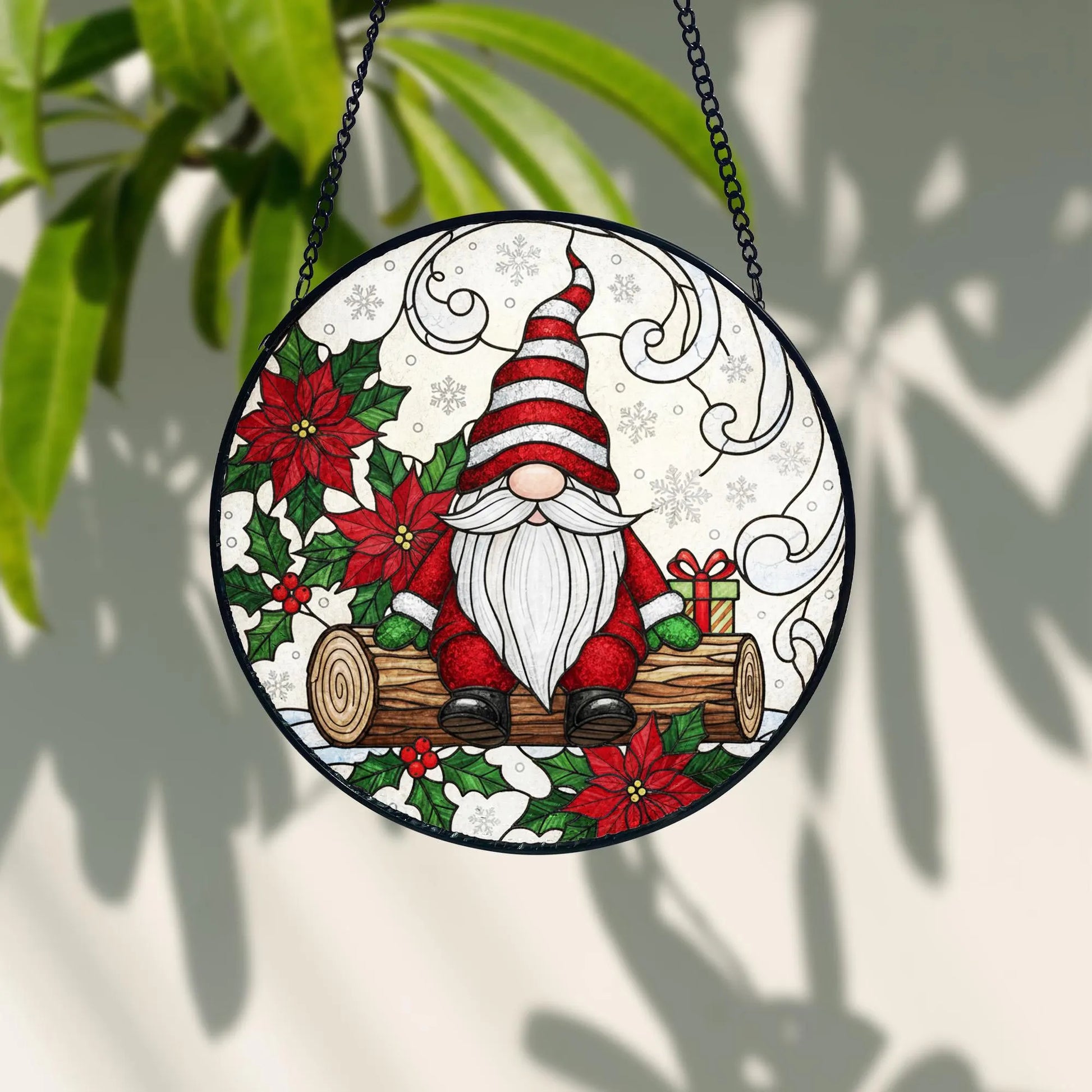 Christmas Gnome Suncatcher_ Nordic Stained Glass Window Hanging, Colorful Sun Catcher Ornament, Boho Window Decoration, Unique Gift