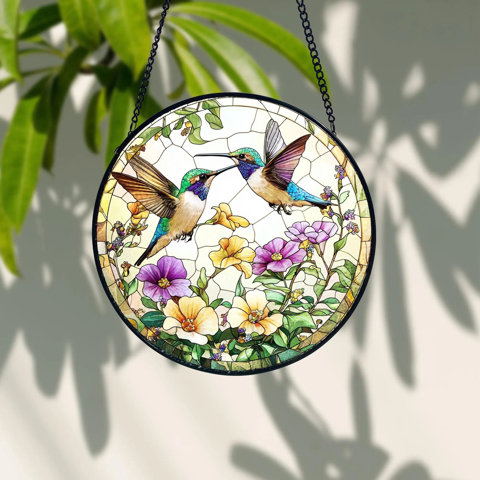 Hummingbird Stained Glass Suncatcher_ Wildflower Window Hanging, Acrylic Stained Glass Window Art, Handmade Sun Catcher Hanging Decor, Colorful Light Reflecting Panel, Unique Gift for Home