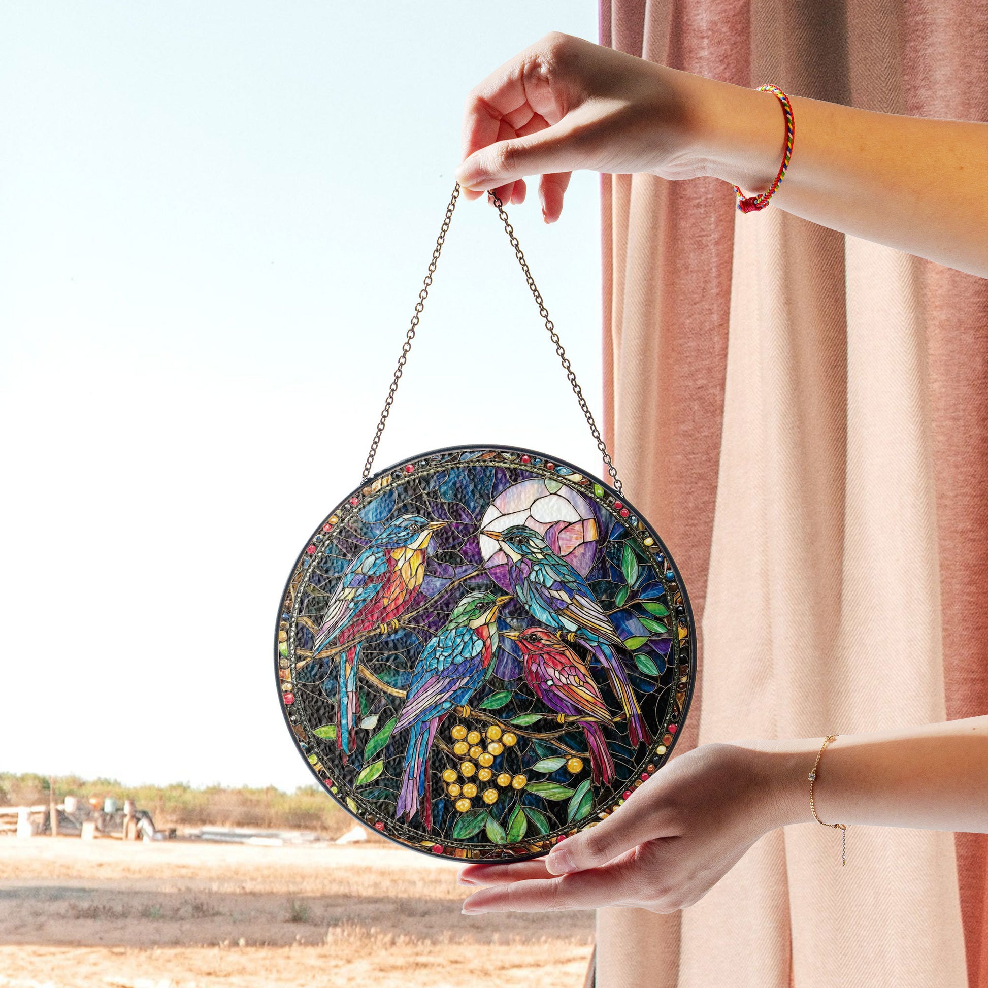 Stained Glass Bird of Prey Suncatcher, Window Hanging - Unique Wall Art for Bird Lovers, Perfect Mother's Day Gift or Nature , Vibrant Acrylic Sun Catcher Hanging, Stained Glass Look Window Decor, Decorative Home Accent Gift