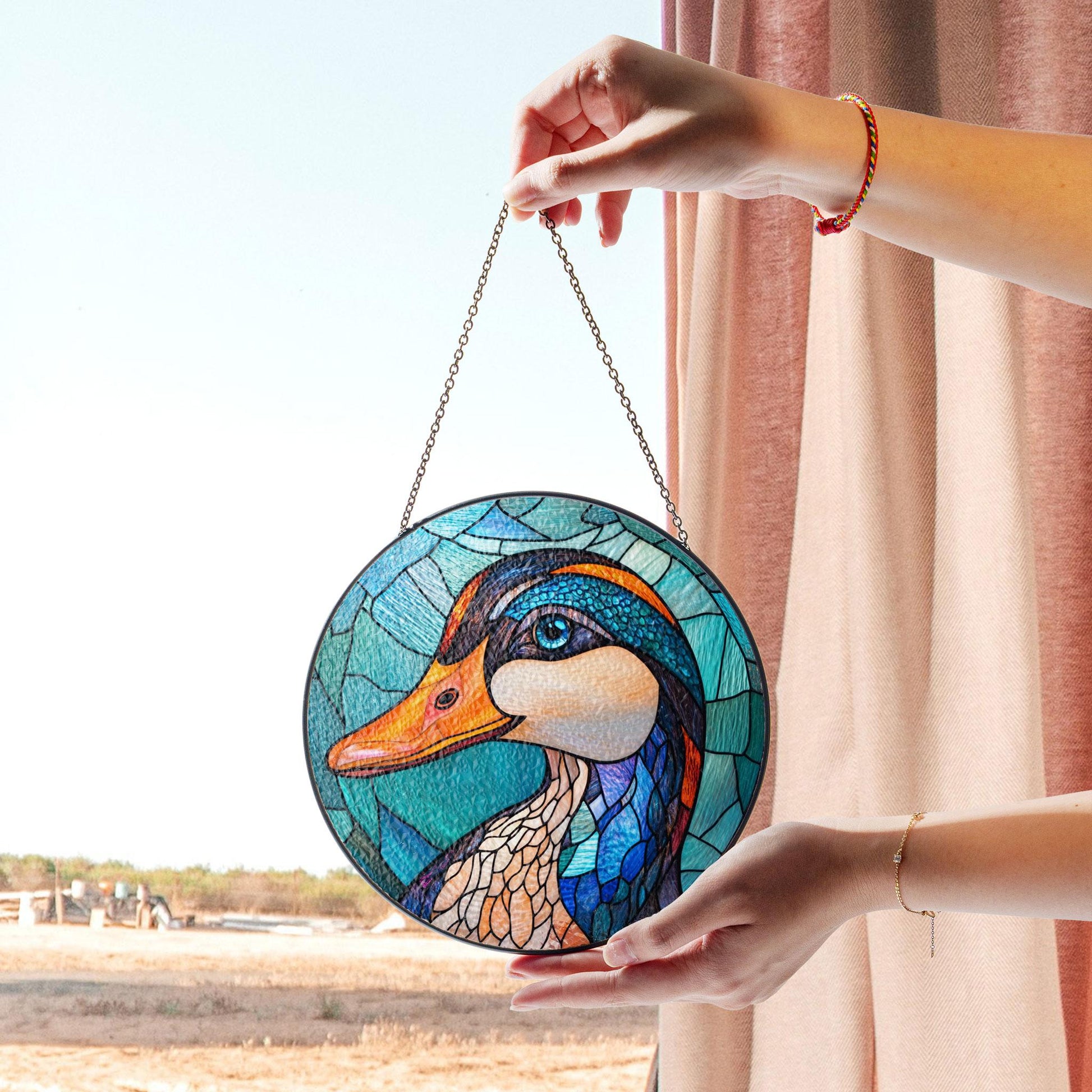 Vibrant Duck Stained Glass Window Hanging - Nature-inspired Artistic Decor, Stained Glass Inspired Suncatcher, Acrylic Window Hanging Art, Colorful Light Catcher, Handmade Gift for Home