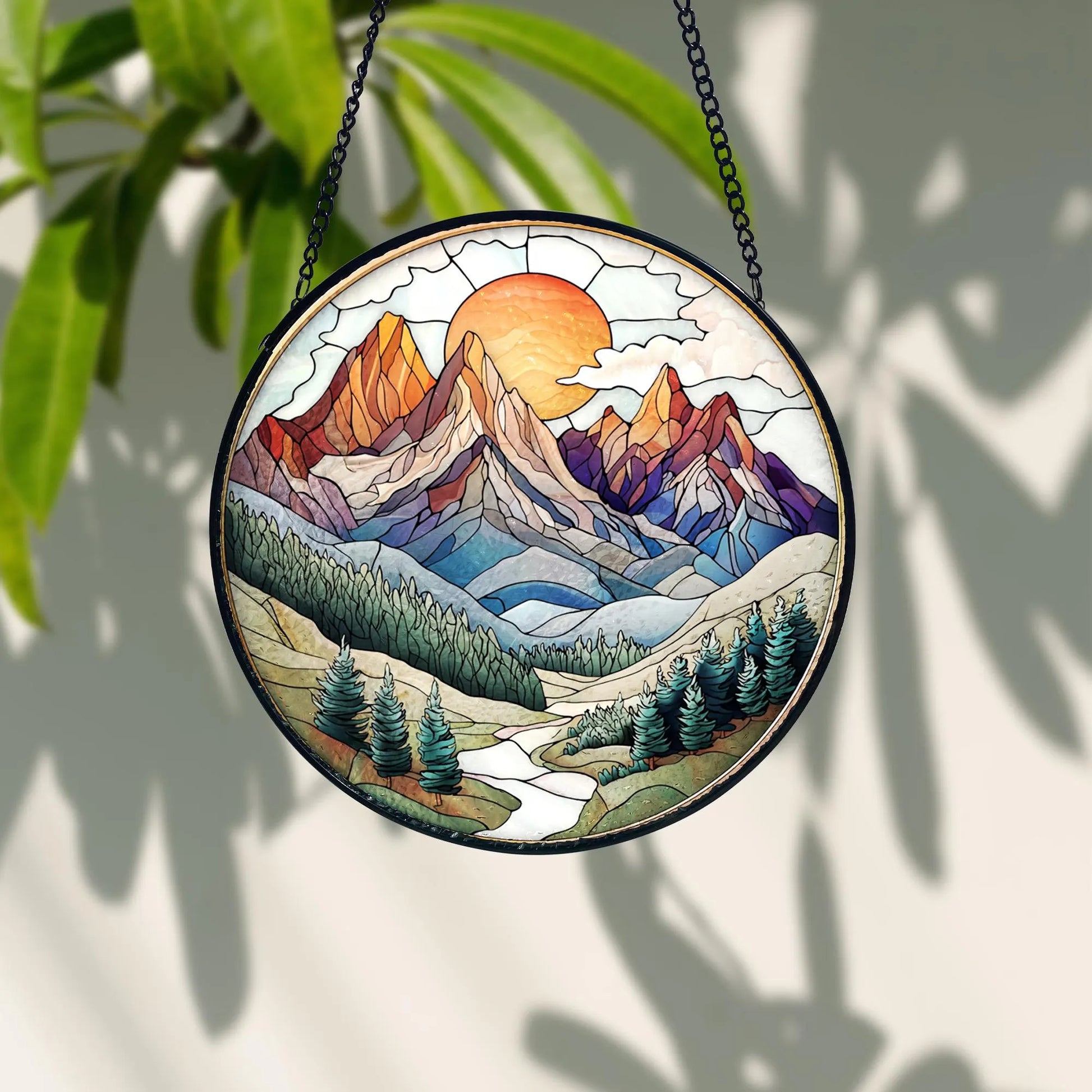 Handmade Mountain Range Stained Glass Suncatcher_ Nature Window Hanging, Stained Glass Acrylic Suncatcher, Vibrant Window Hanging Art, Colorful Light Catcher Decor, Boho Window Ornament, Unique Home Gift
