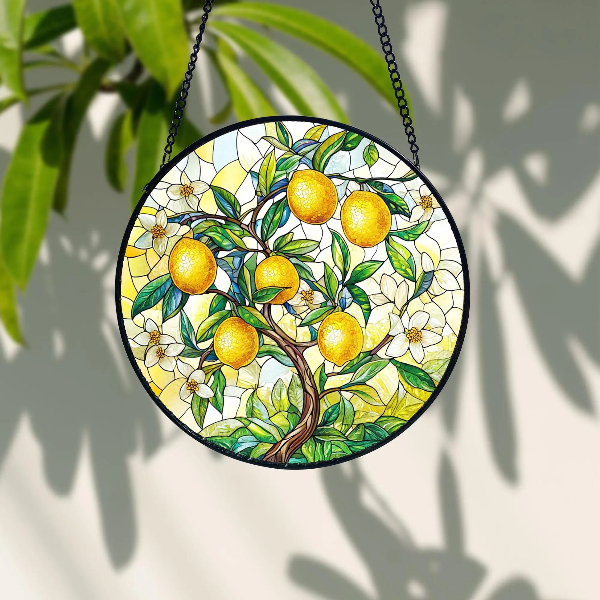 Lemon Branch Stained Glass Suncatcher_ Handmade Window Ornament, Acrylic Stained Glass Sun Catcher, Decorative Window Hanging Art, Colorful Light Reflecting Ornament, Artisan Home Decor Gift