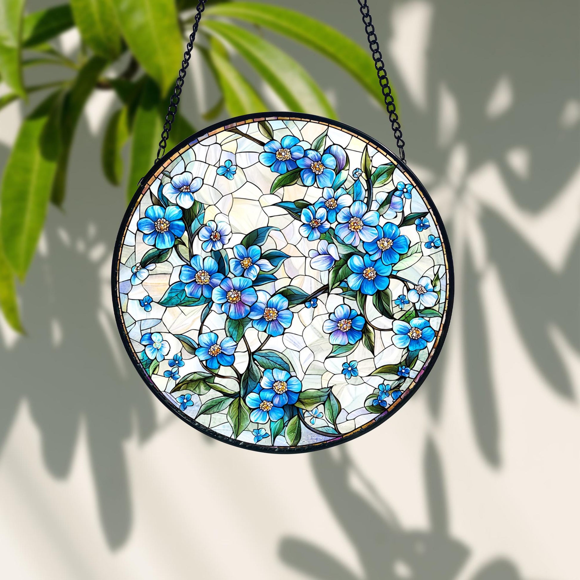 Forget-me-not Stained Glass Suncatcher_ Handmade Floral Window Decor, Colorful Sun Catcher Ornament, Boho Window Decoration, Unique Gift
