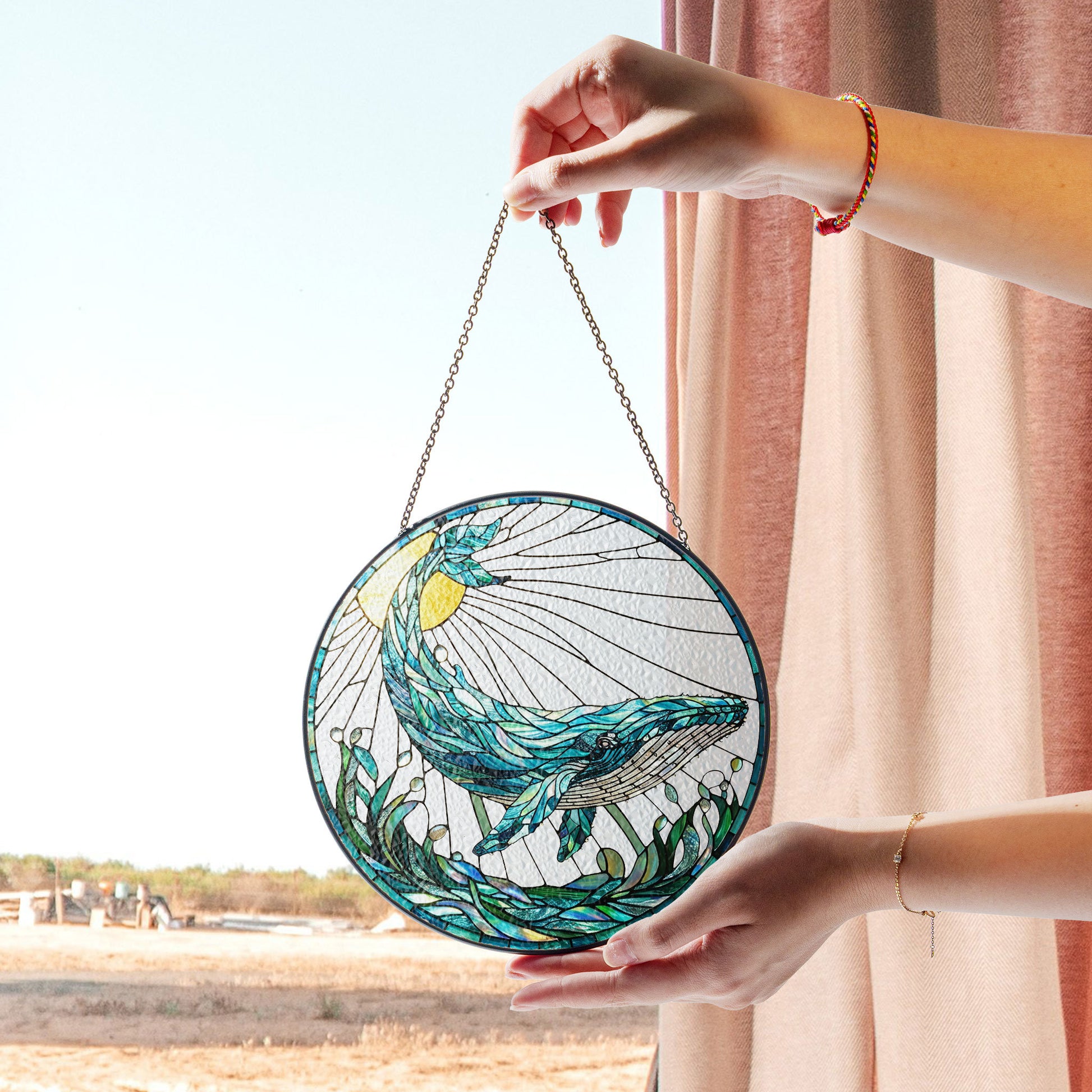 Stained Glass Whale Suncatcher – Majestic Ocean-themed Hanging Art for Windows or Wall, Handmade Acrylic Suncatcher Window Hanging, Stained Glass Look Decor, Colorful Light Catcher, Unique Home Gift