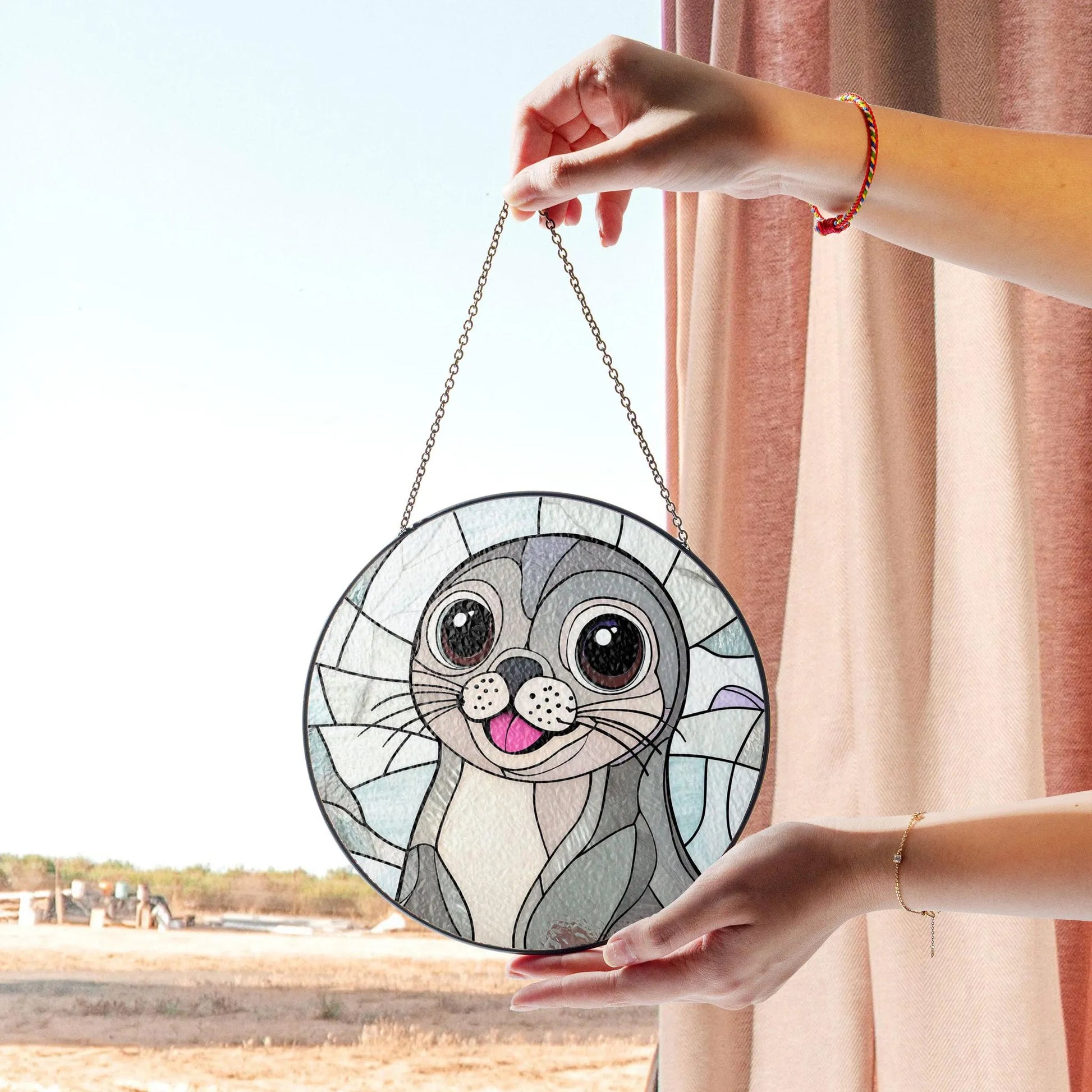 Seal Stained Glass Window Hanging - Cute Animal Art Decor, Stained Glass Effect Acrylic Suncatcher, Window Hanging Decoration, Colorful Sunlit Home Accent, Handmade Gift