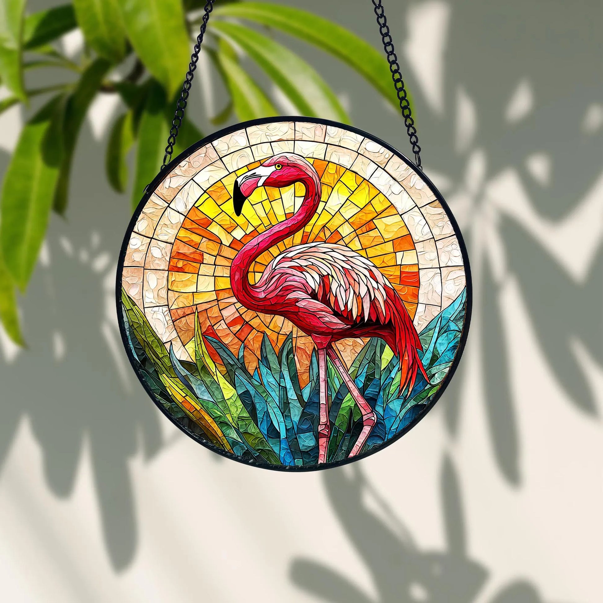 Handcrafted Flamingo Stained Glass Suncatcher_ Tropical Home Decor, Stained Glass Style Window Hanging Colorful Sun Catcher Ornament, Boho Window Decoration, Unique Gift