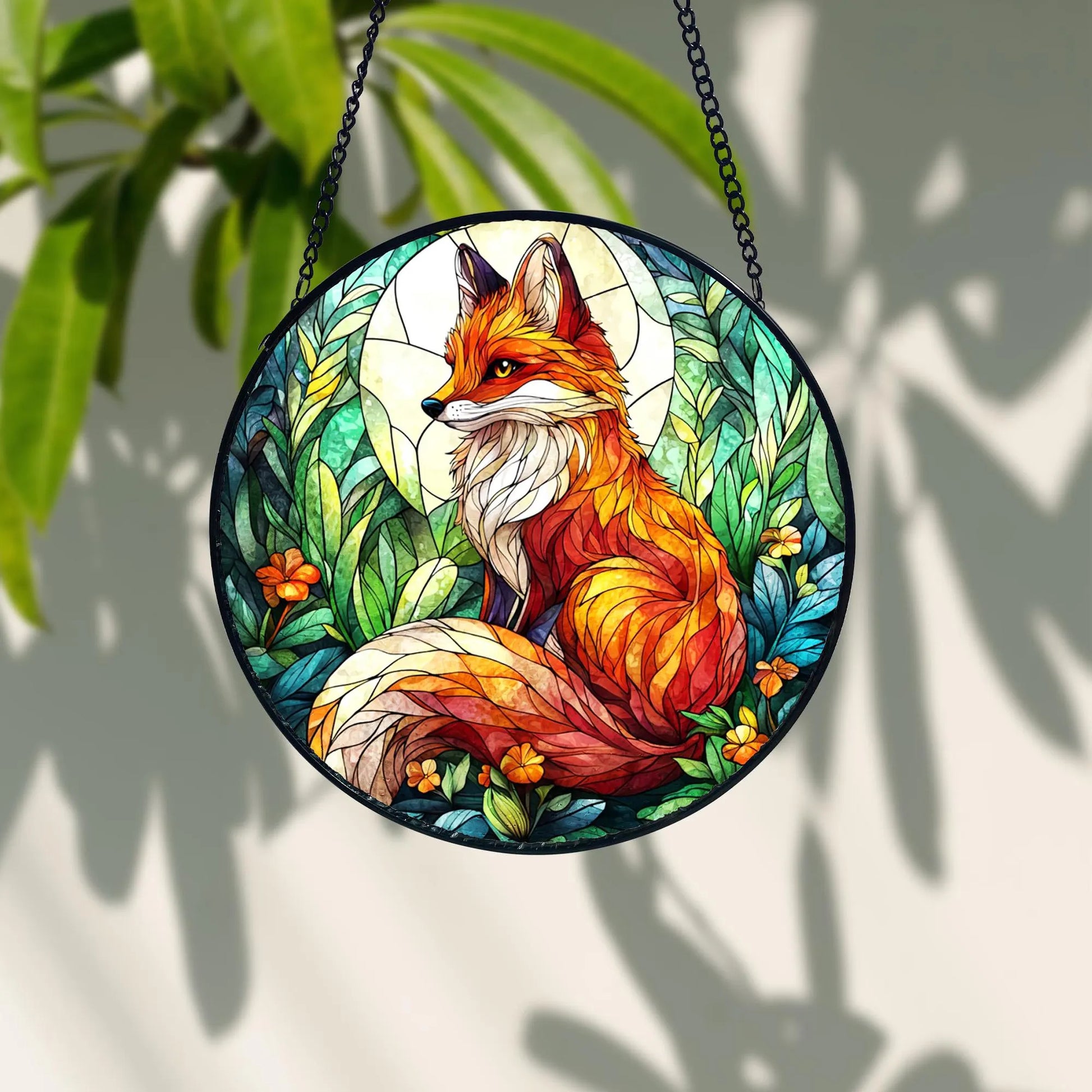 Fox Stained Glass Suncatcher_ Woodland Window Hanging Decor, Colorful Sun Catcher Ornament, Boho Window Decoration, Unique Gift
