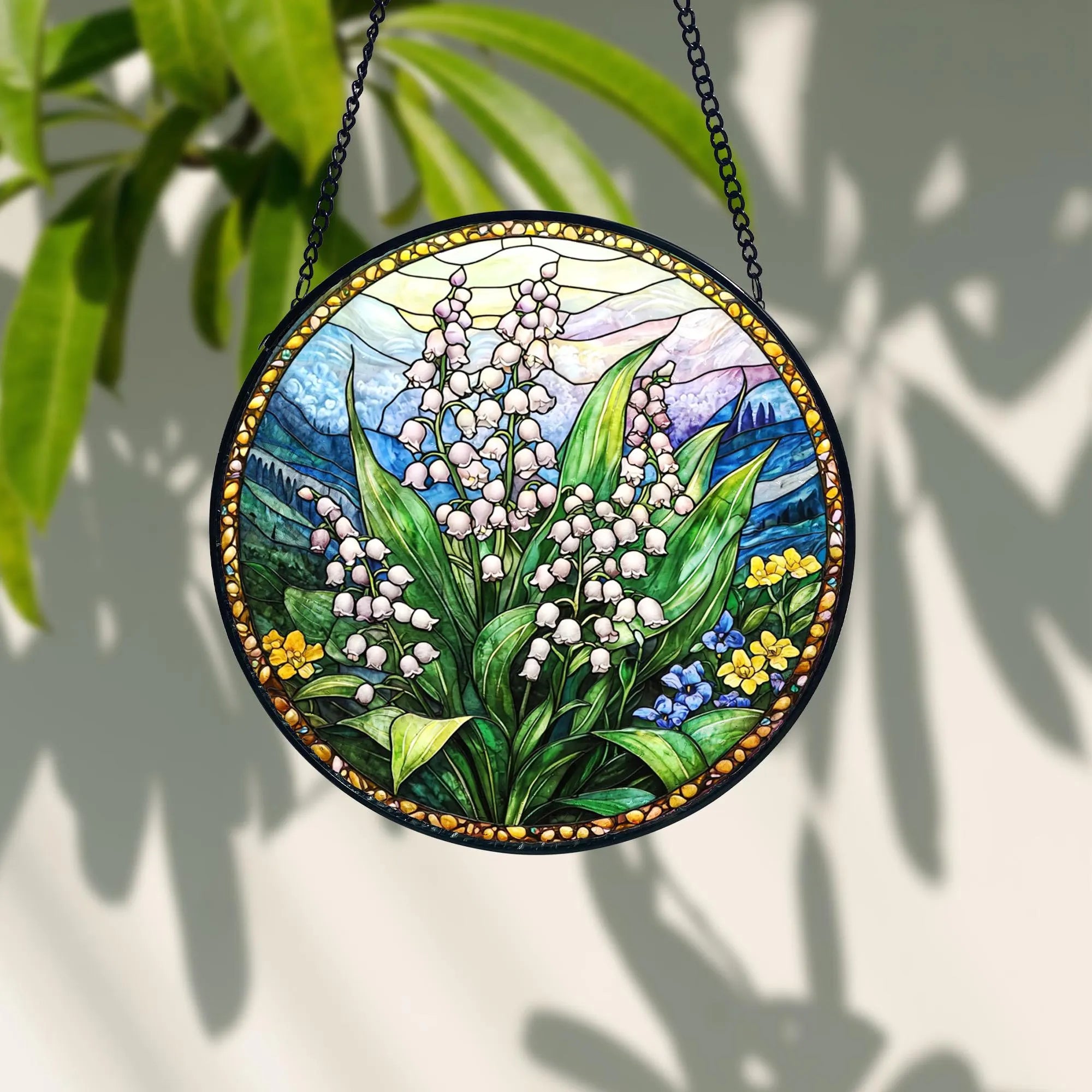Lily of the Valley Stained Glass Suncatcher_ Floral Window Hanging, Acrylic Stained Glass Window Art, Handmade Sun Catcher Hanging Decor, Colorful Light Reflecting Panel, Unique Gift for Home
