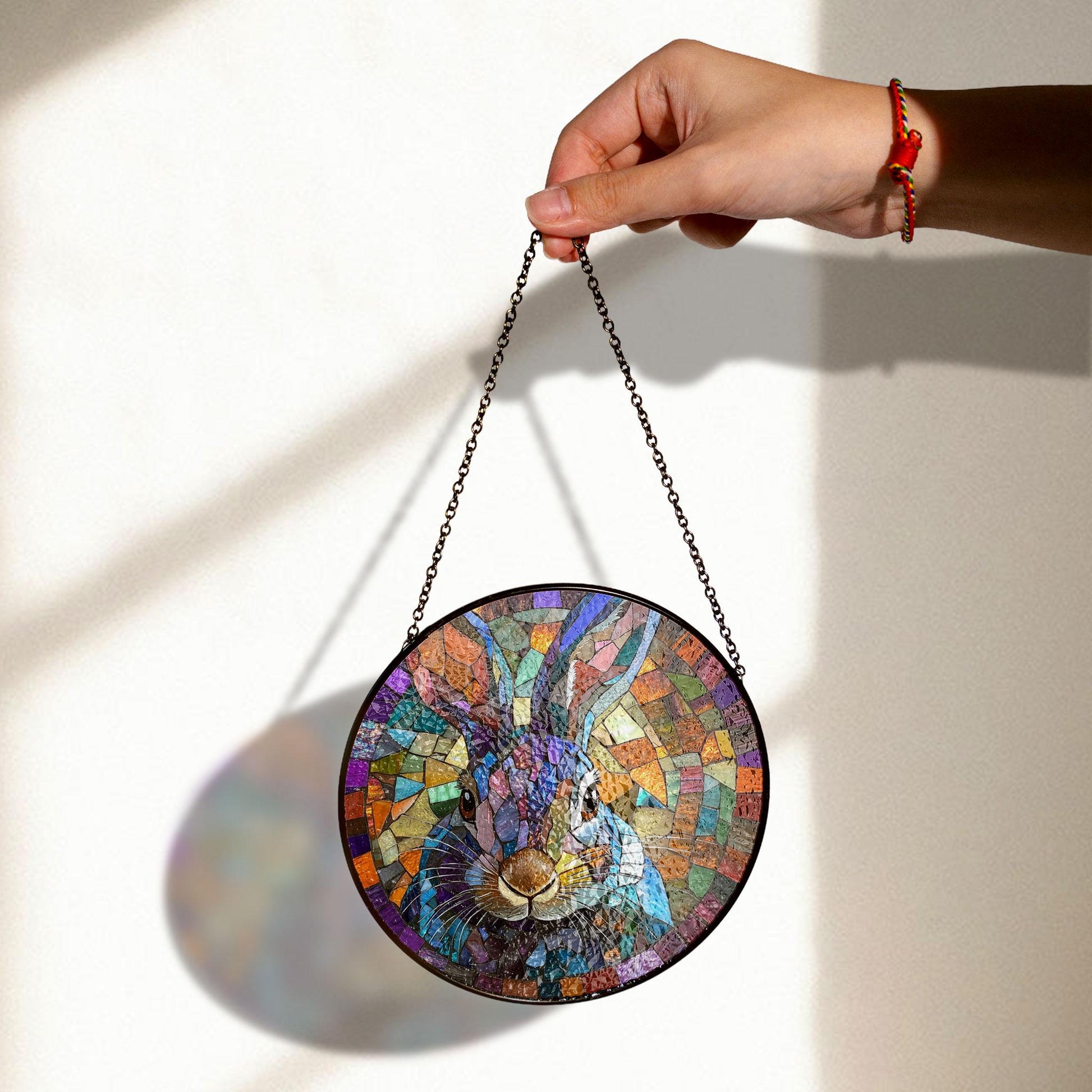 Vibrant Rabbit Stained Glass Panel for Window or Wall Decor, Handmade Acrylic Suncatcher Window Hanging, Stained Glass Look Decor, Colorful Light Catcher, Unique Home Gift
