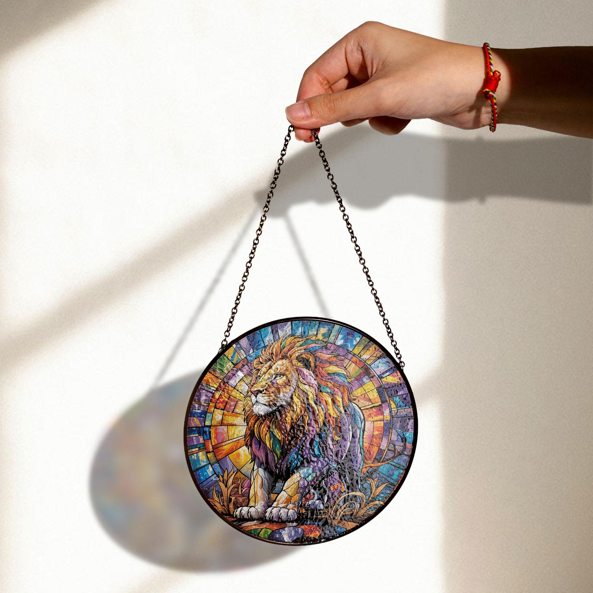 Lion King Stained Glass Suncatcher, Bold Colorful Decor for Windows, Tribal Jungle Theme, Dad Room Accent, Father’s Day Gift, Gift for Him, Handmade Acrylic Suncatcher Window Hanging, Stained Glass Look Decor, Colorful Light Catcher, Unique Home Gift