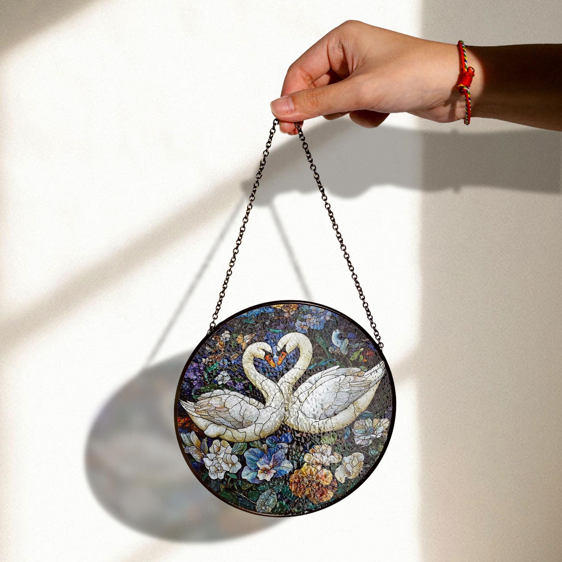 Swan Pair Stained Glass Window Hanging - Romantic Nature Art Decor, Stained Glass Inspired Suncatcher, Acrylic Window Hanging Art, Colorful Light Catcher, Handmade Gift for Home