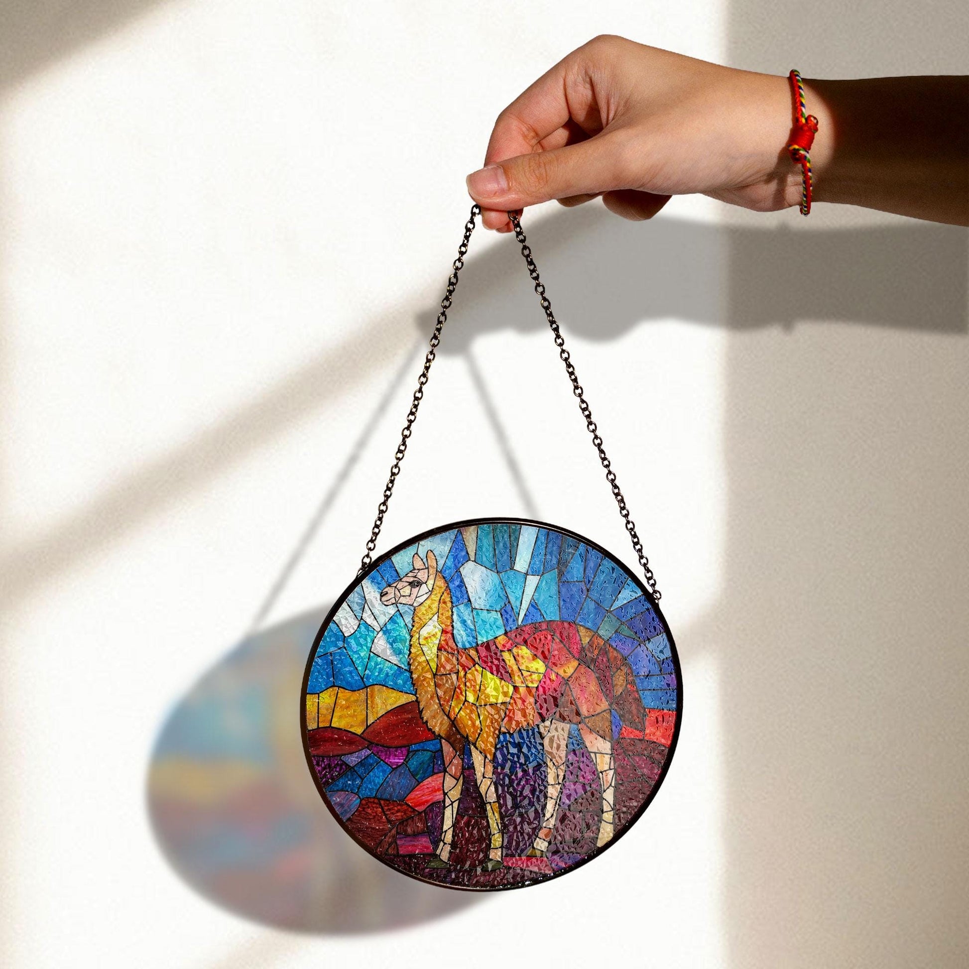 Llama Stained Glass Window Hanging - Vibrant Wildlife Art Decor, Stained Glass Inspired Suncatcher, Acrylic Window Hanging Art, Colorful Light Catcher, Handmade Gift for Home