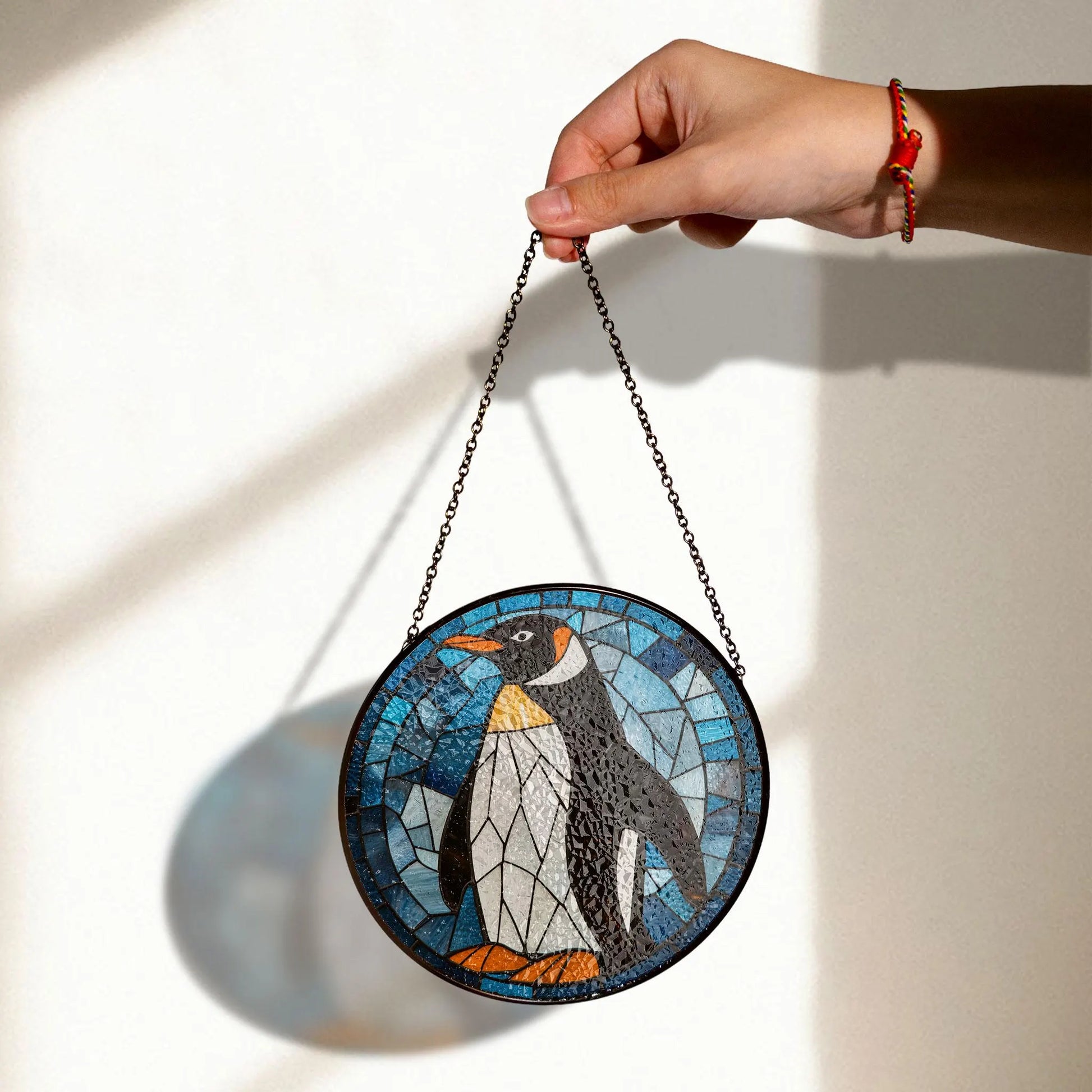 Penguin Stained Glass Window Hanging - Vibrant Antarctic Art Decor, Acrylic Stained Glass Decoration, Handmade Window Suncatcher Ornament, Boho Light Catcher Gift