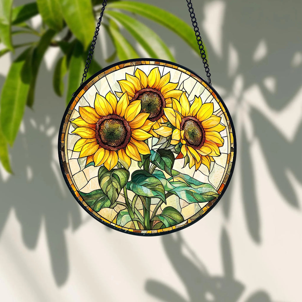 Handmade Sunflower Stained Glass Suncatcher_ Nature-inspired Window Decor, Handcrafted Stained Glass Suncatcher, Vibrant Window Art Panel, Sunlit Light Catcher Decoration, Boho Room Decor, Gift for Home Lovers