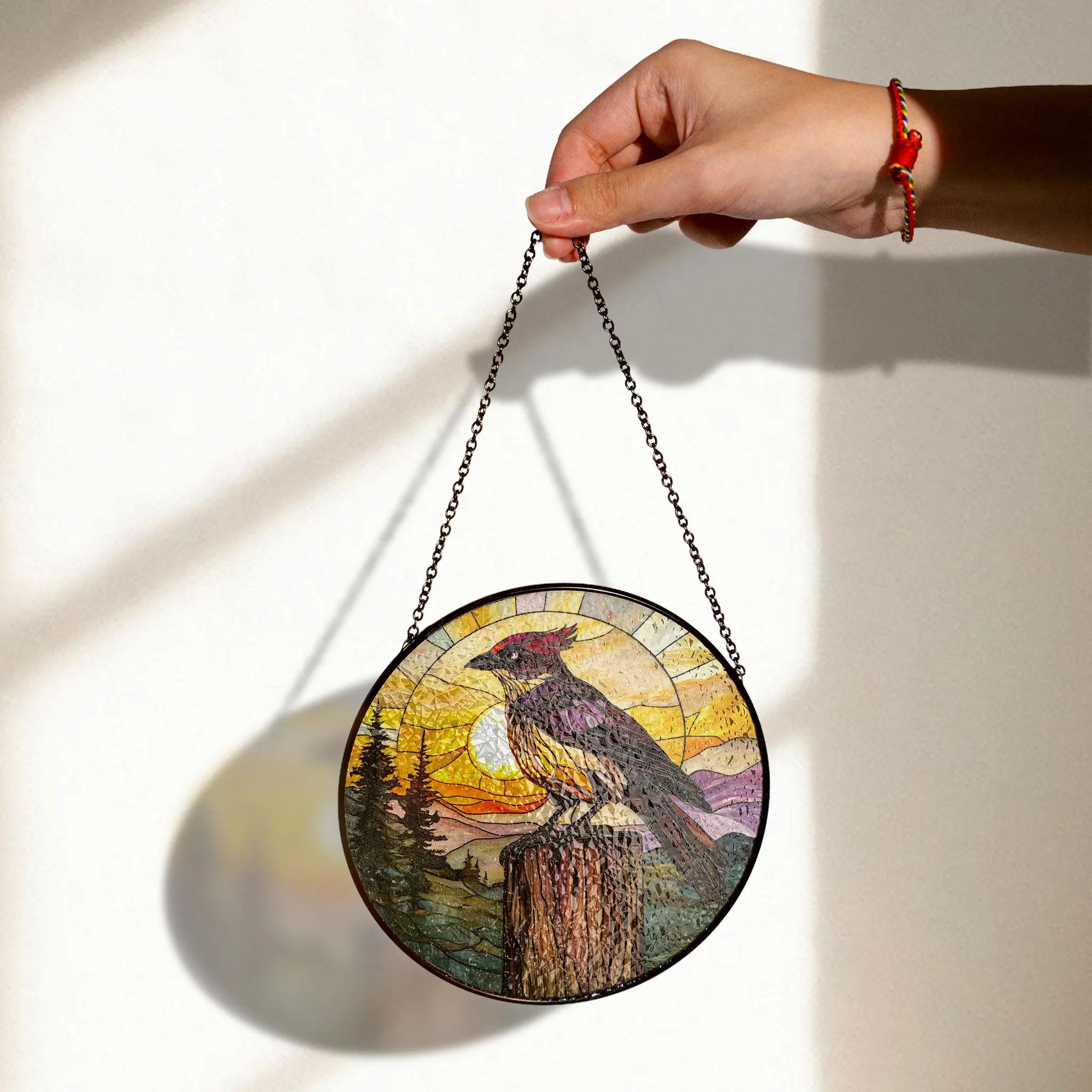 Sunset Bird Stained Glass Window Hanging - Vibrant Nature Art Decor, Acrylic Stained Glass Decoration, Handmade Window Suncatcher Ornament, Boho Light Catcher Gift