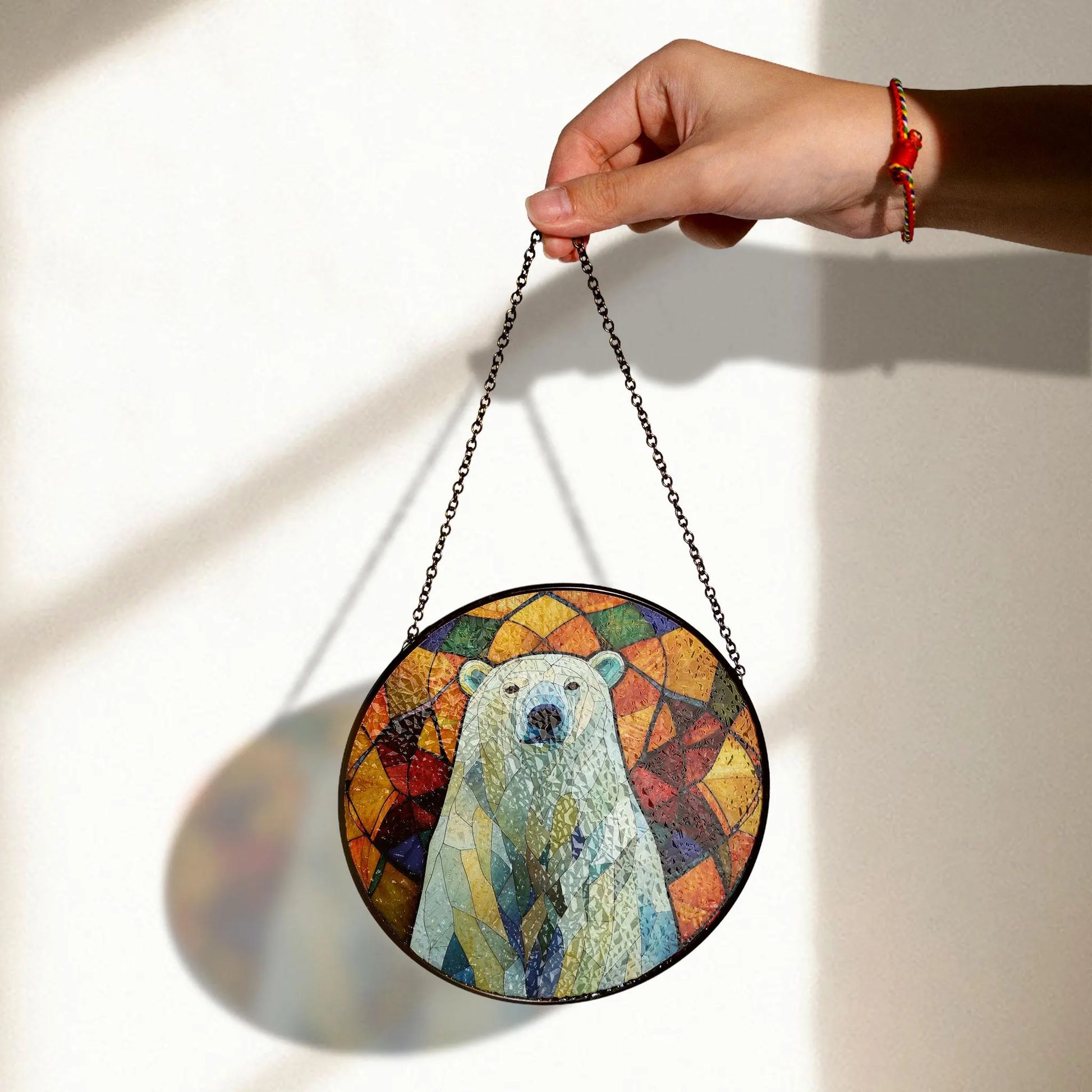 Polar Bear Stained Glass Window Hanging - Arctic Wildlife Art Decor, Stained Glass Effect Acrylic Suncatcher, Window Hanging Decoration, Colorful Sunlit Home Accent, Handmade Gift