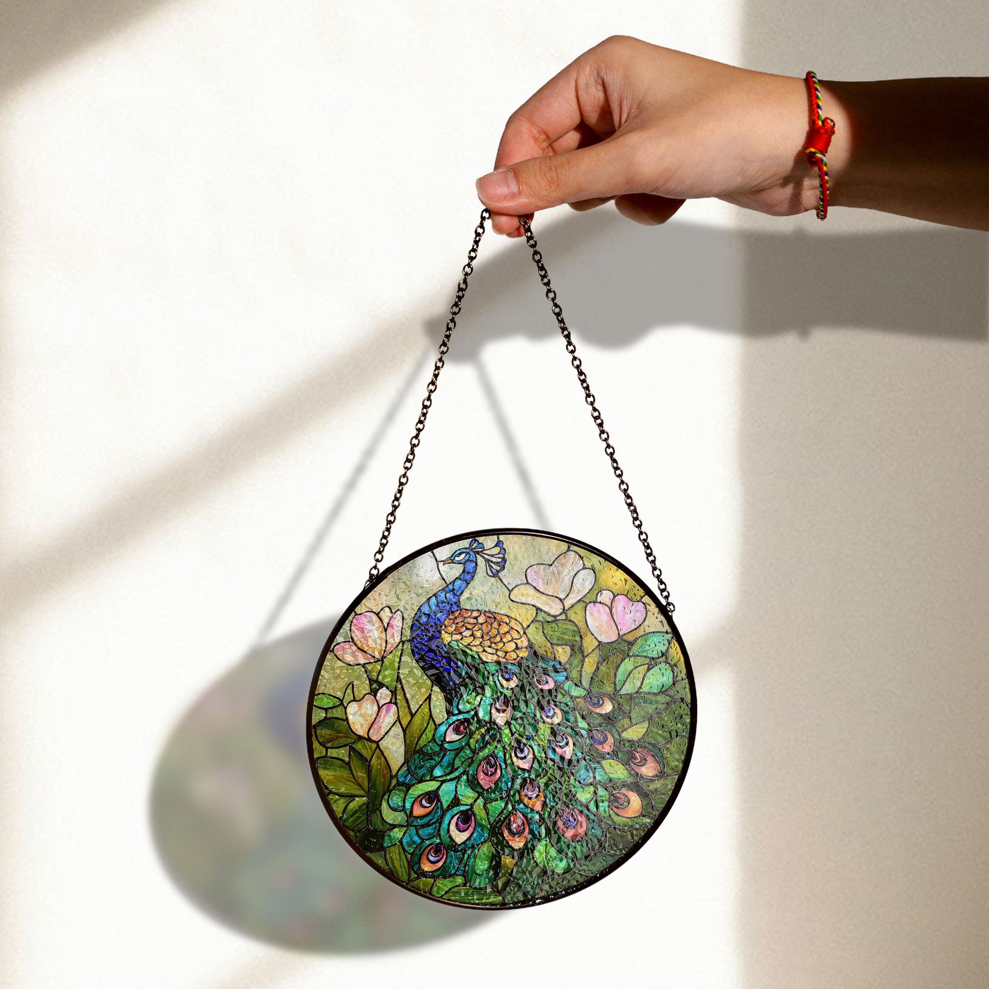 Stained Glass Peacock Suncatcher – Elegant and Colorful Bird Design, Perfect for Window Art Decor, Vibrant Acrylic Sun Catcher Hanging, Stained Glass Look Window Decor, Decorative Home Accent Gift