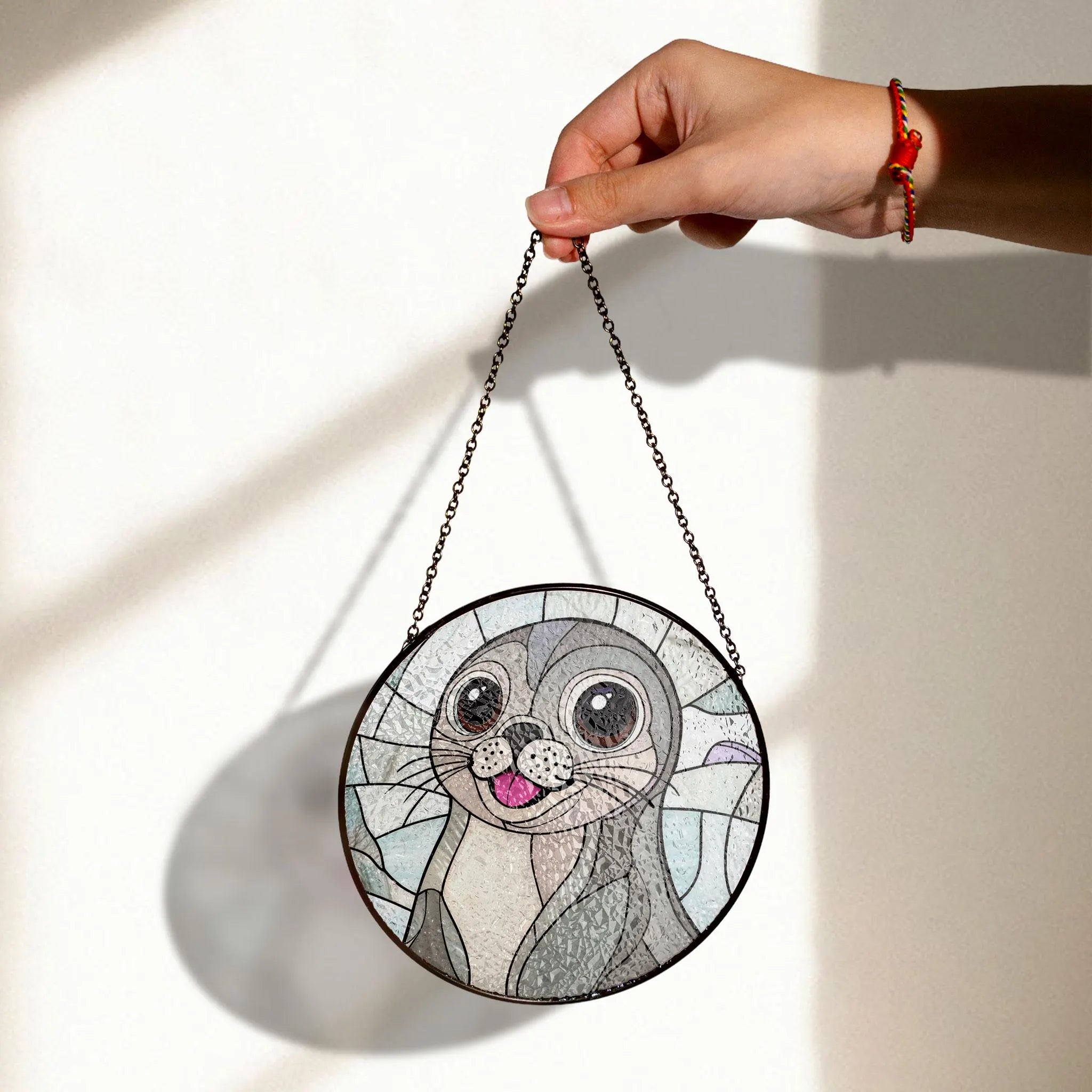 Seal Stained Glass Window Hanging - Cute Animal Art Decor, Stained Glass Effect Acrylic Suncatcher, Window Hanging Decoration, Colorful Sunlit Home Accent, Handmade Gift